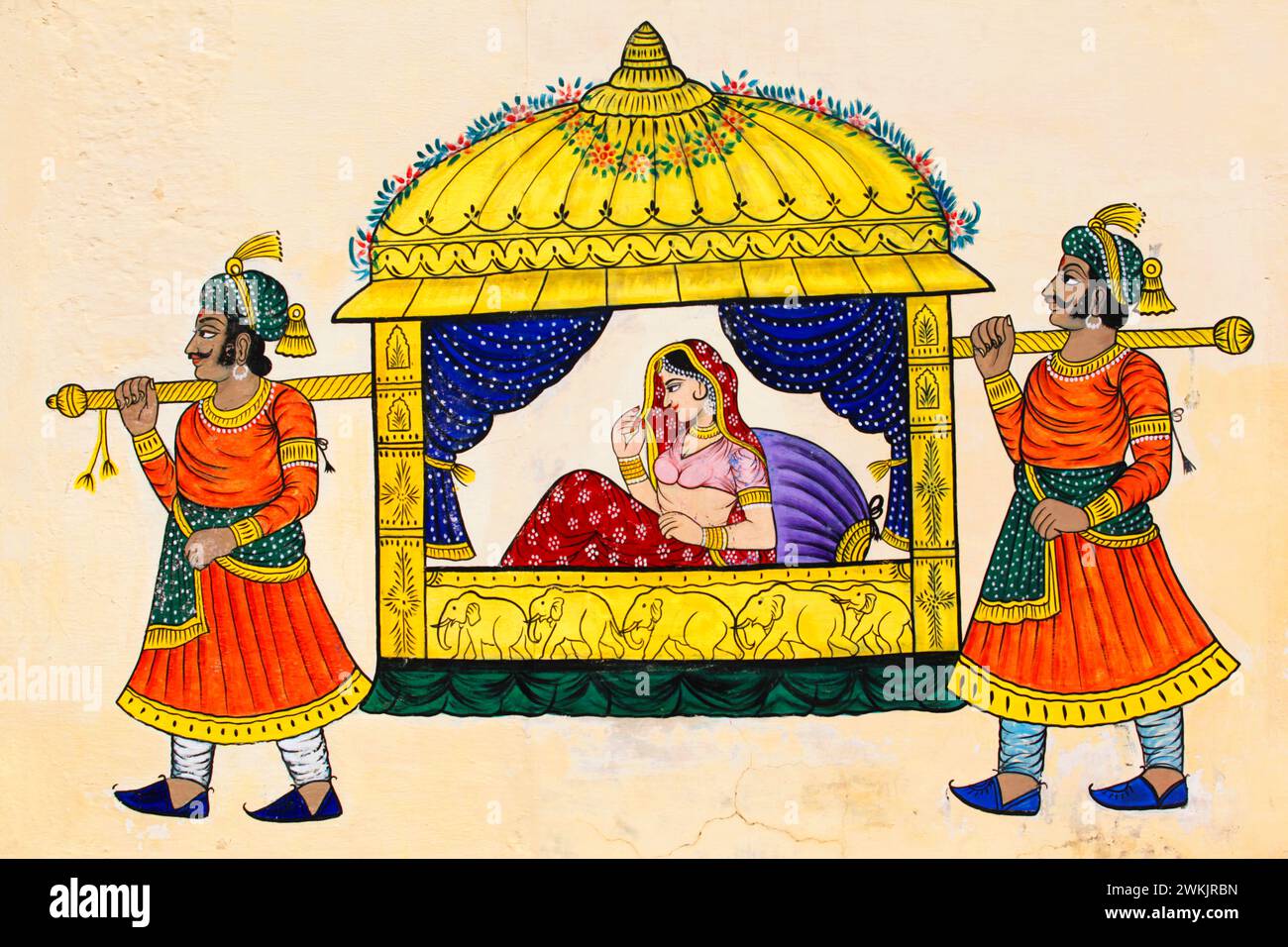 Ein altes Illustrationsgemälde im Udaipur Palace, Udaipur, Rajasthan, Indien. Stockfoto