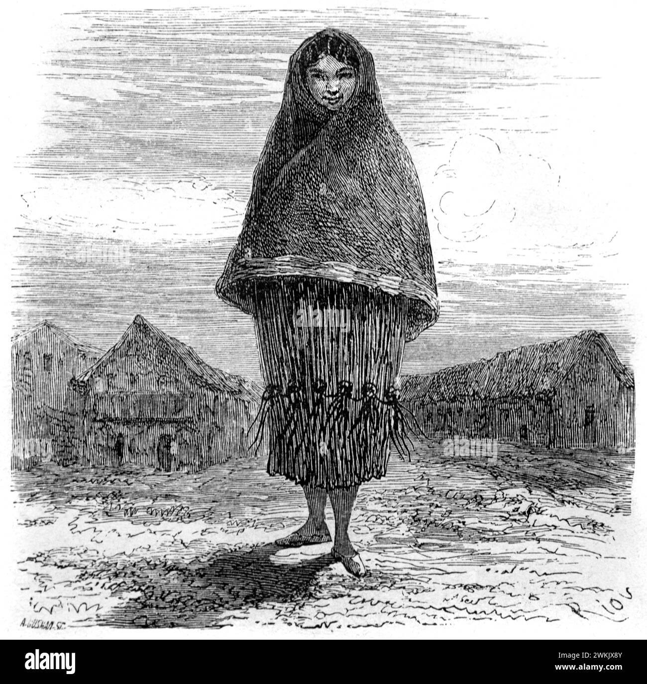 Indische Frau oder indigene Quechuanerin in Cusco oder Cuzco Peru, die traditionelle ethnische Kleidung trägt. Vintage oder historische Gravur oder Illustration 1863o Stockfoto