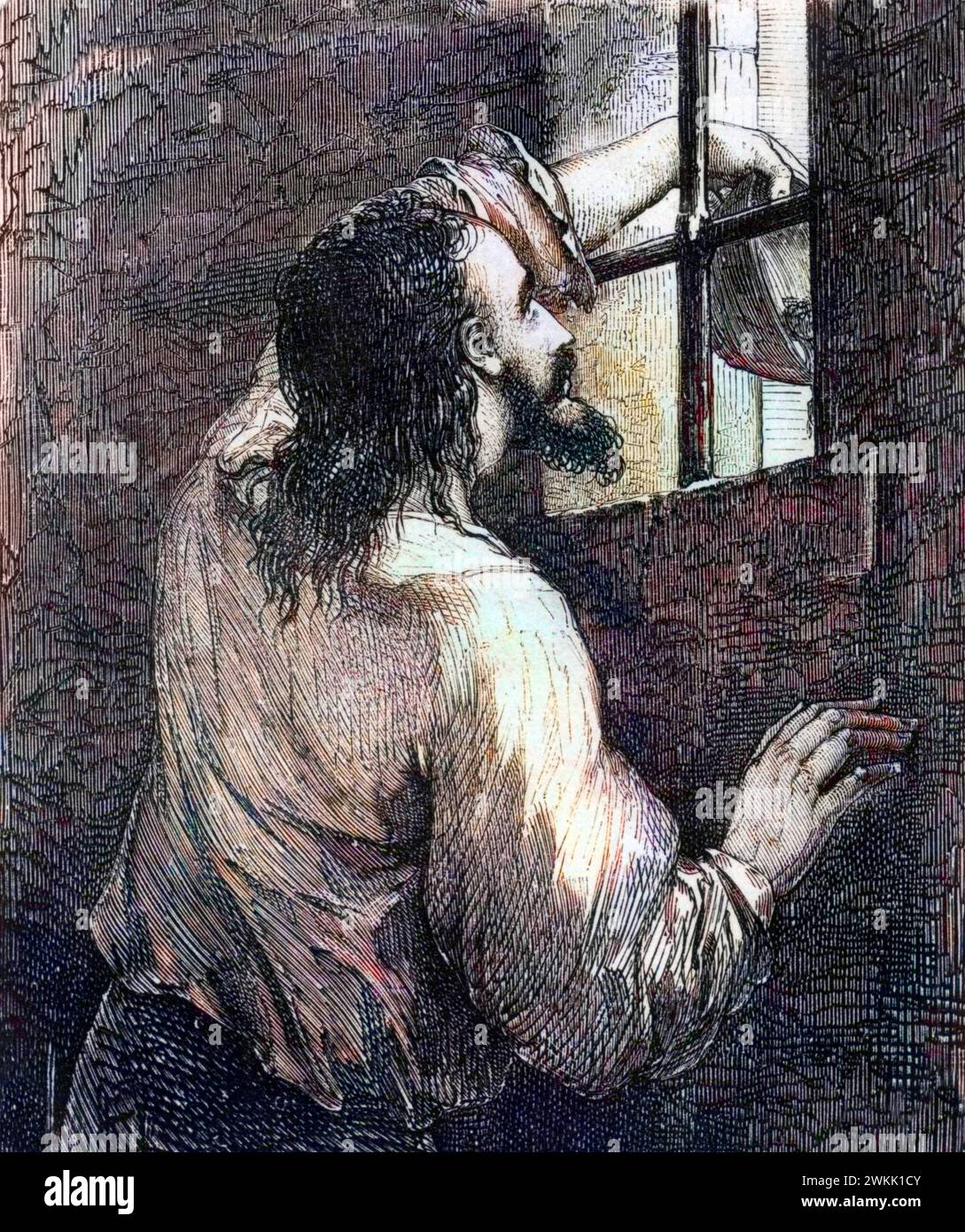 Edmond Dantes, alias Graf von Monte Cristo (Monte Cristo) im Gefängnis - Illustration für den Grafen von Monte Cristo, Roman von Alexandre Dumas (1802–1870) Stockfoto