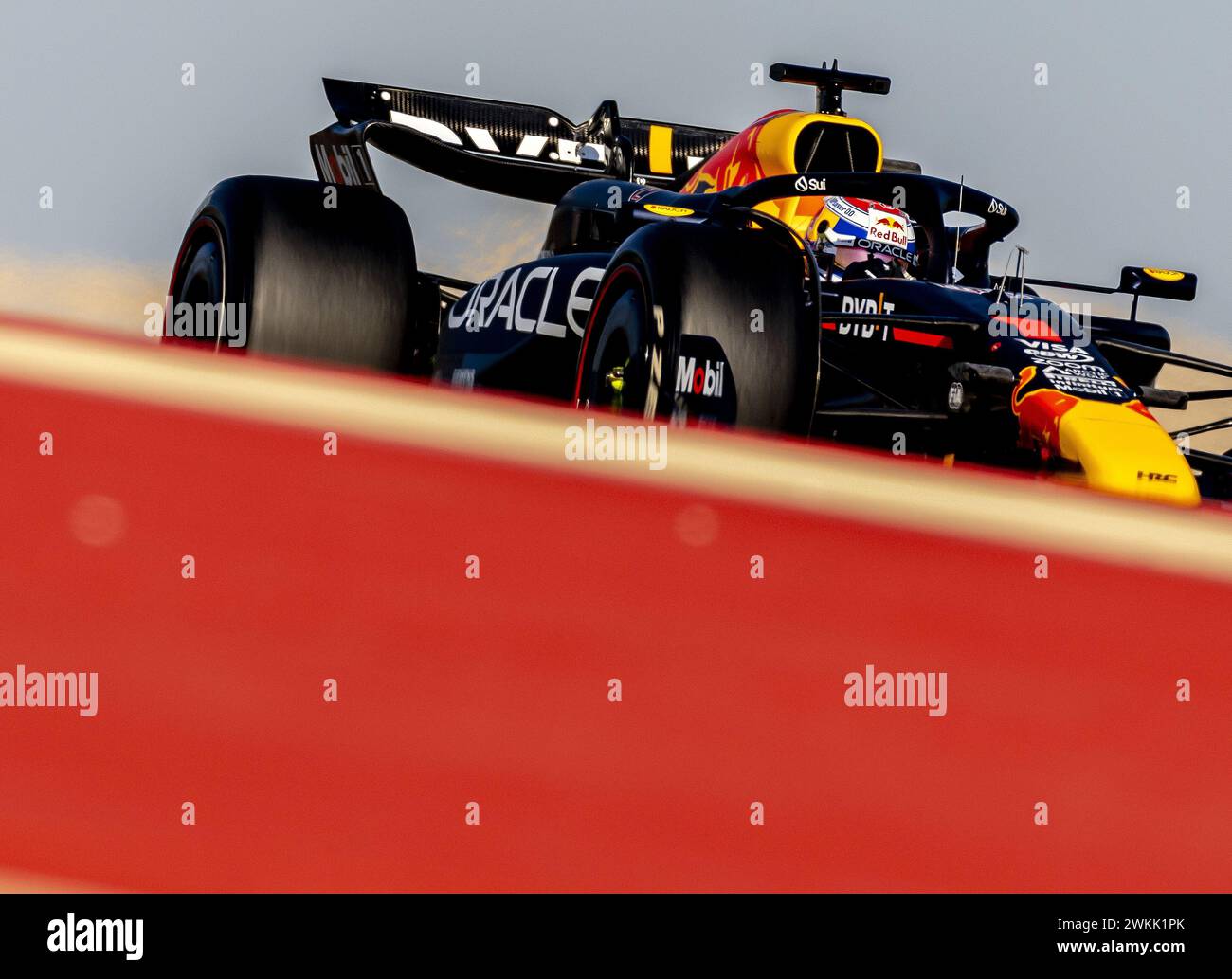 BAHRAIN - Max Verstappen (Red Bull Racing) in Aktion während der zweiten Session des ersten Testtages auf dem Bahrain International Circuit Sakhir vor Beginn der Formel-1-Saison. ANP REMKO DE WAAL Stockfoto