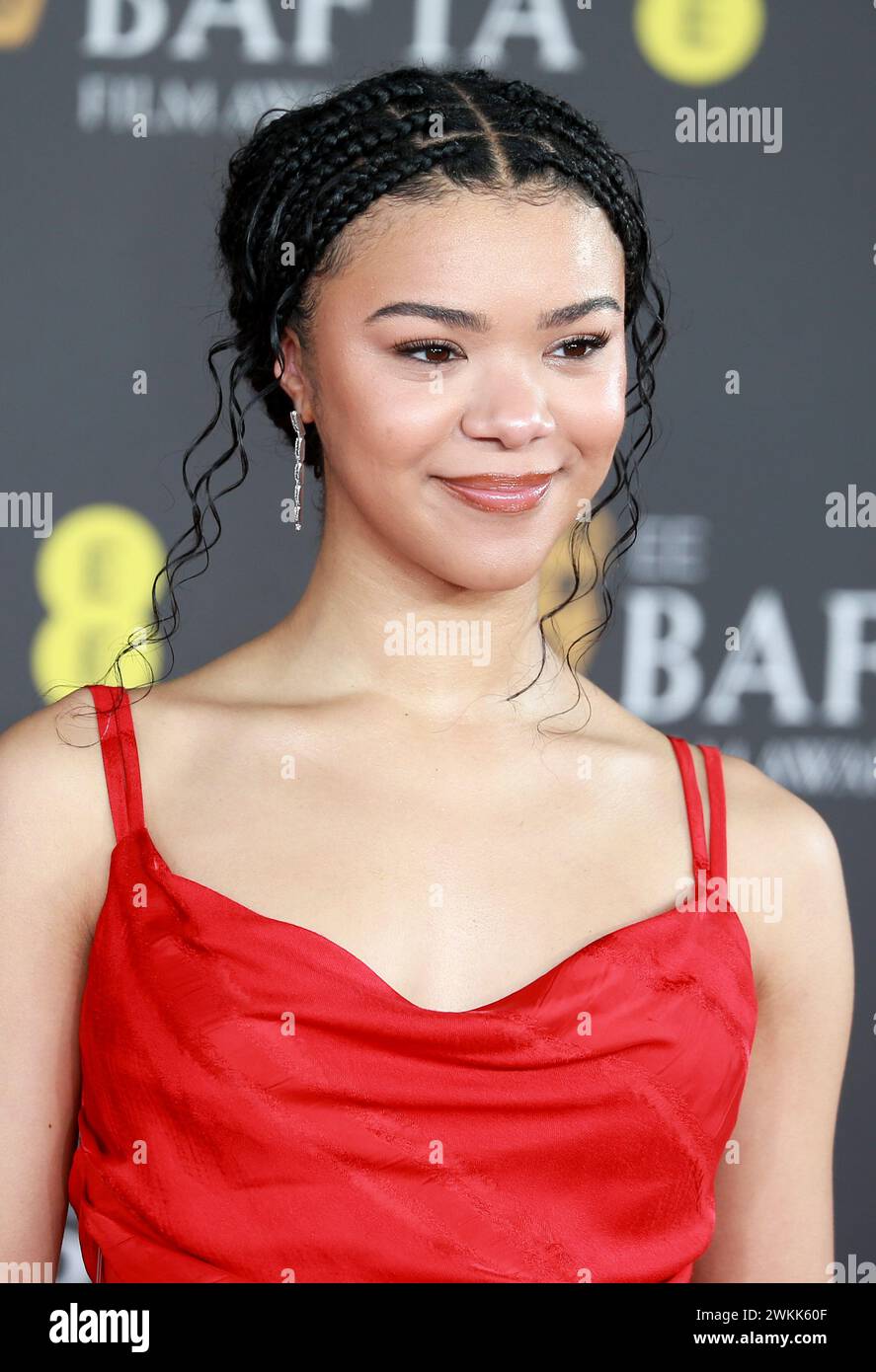 India Amarteifio nimmt 2024 an den EE BAFTA Film Awards in der Royal Festival Hall in London Teil. Stockfoto