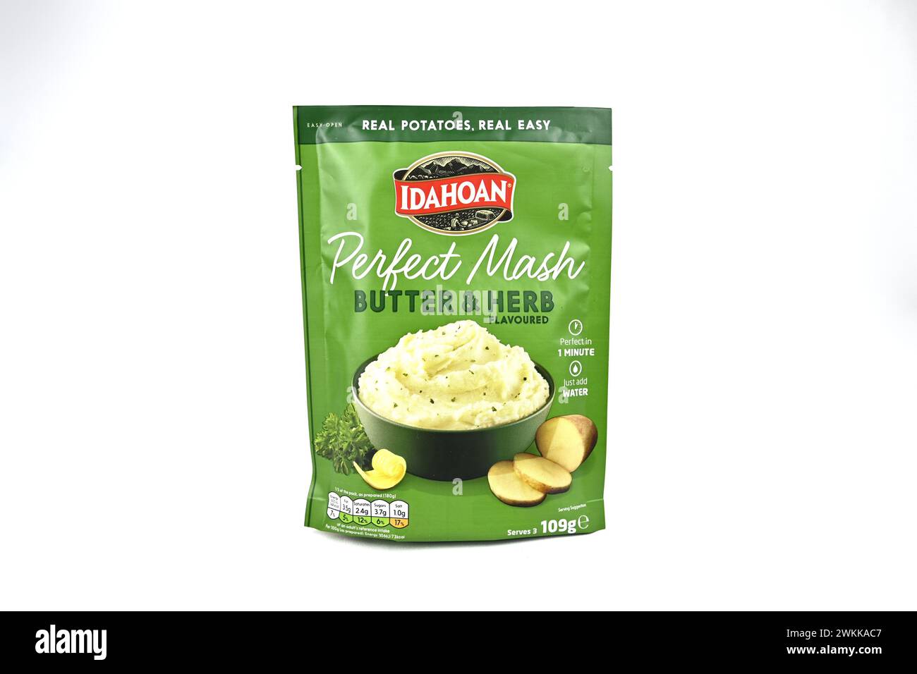 Idahoan Perfect Mash Butter and Kräuter aromoured – Wales, Vereinigtes Königreich – 19. Februar 2024 Stockfoto