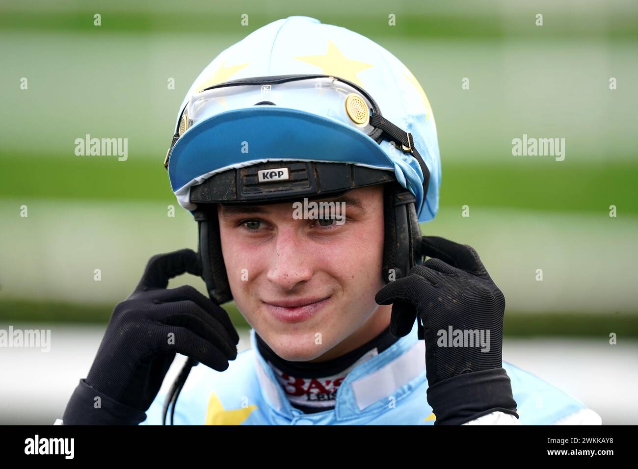 Jockey Jack Tudor vor der SBK Handicap Chase auf der Doncaster Racecourse. Bilddatum: Mittwoch, 21. Februar 2024. Stockfoto