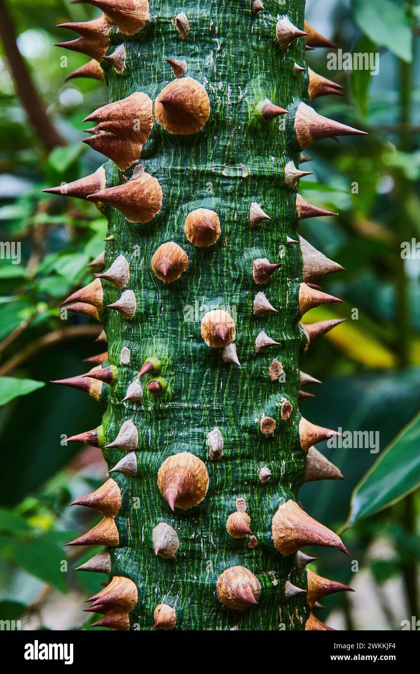 Baumstamm aus Seidenseide mit Spitze aus nächster Nähe im Botanischen Garten Stockfoto