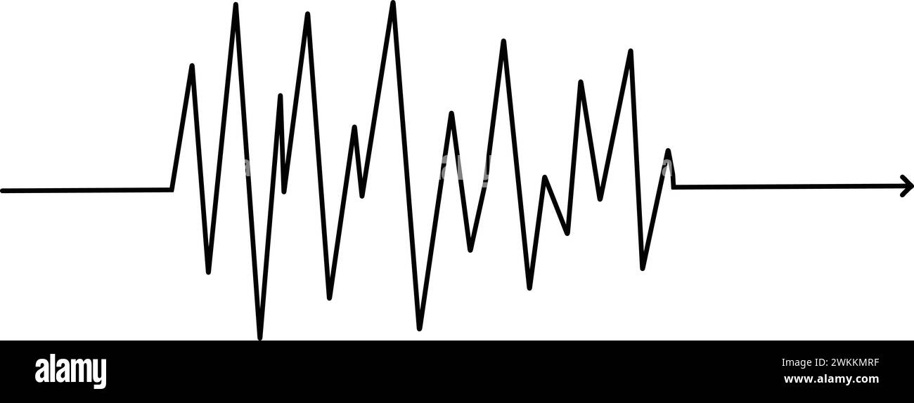 Pfeil mit chaotischer Linie. Doodle Chaos einfaches gezeichnetes Symbol, verwirrte, unordentliche Knoten, gekritzelte Linie. Vektor isoliert. Verwickelte Drähte, komplizierte Gedanken Stock Vektor