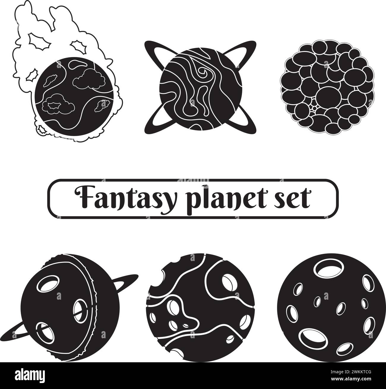 Set von Silhouetten von Science fiction fantasy Planets Vector Stock Vektor