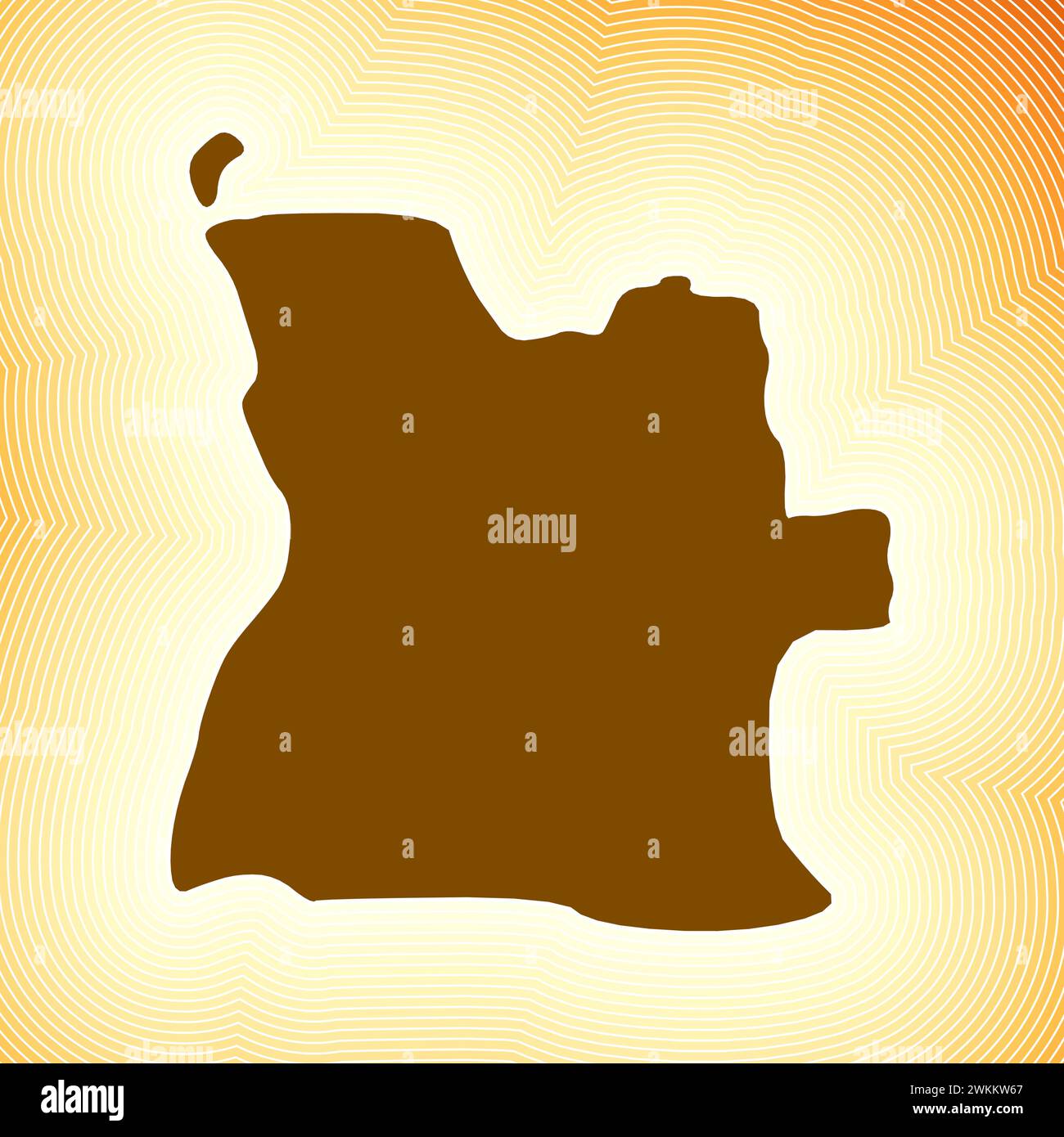 Kartensymbol Angola. Ländliche Form auf leuchtend gestreiftem verlaufendem Hintergrund. Lebendiges angolanisches Poster. Illustration des kühlen Vektors. Stock Vektor