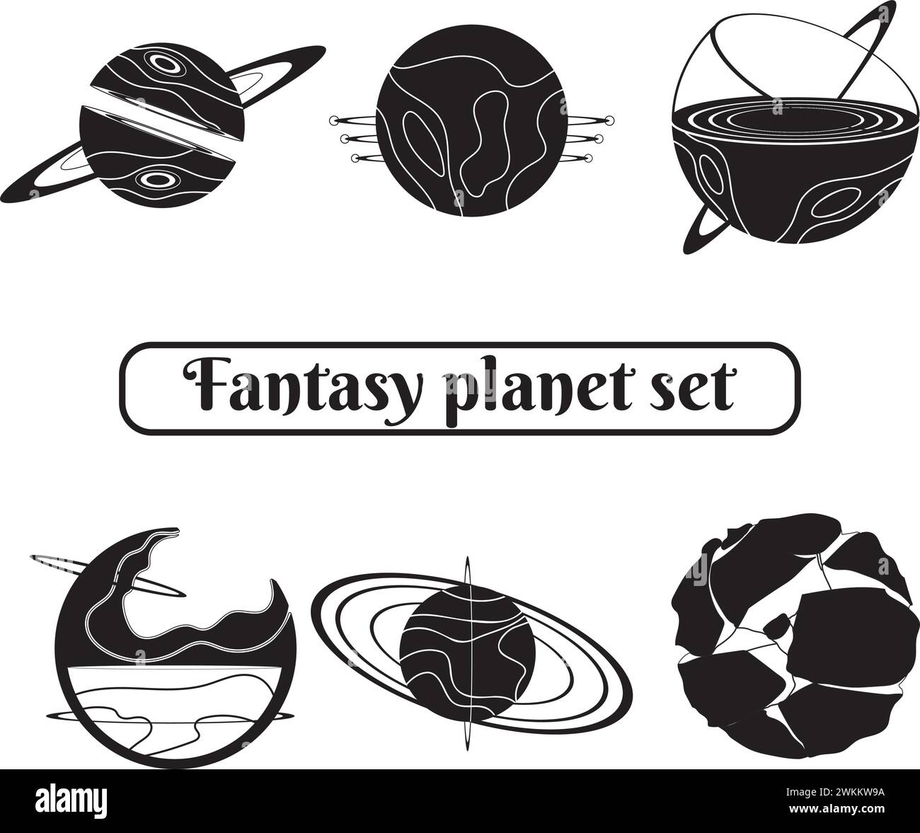 Set von Silhouetten von Science fiction fantasy Planets Vector Stock Vektor
