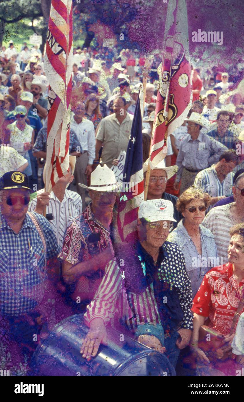 Austin Texas USA, 1993: Landbesitzer protestieren gegen Gesetzesvorschläge, um ihre Eigentumsrechte während der Kundgebung im Texas Capitol zu beschneiden. ©Bob Daemmrich Stockfoto