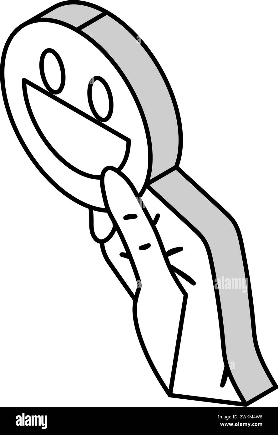 Hand hält Smiley isometrische Symbol Vektor-Illustration Stock Vektor