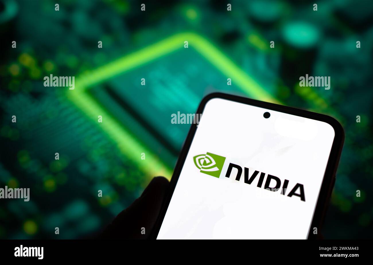 NVIDIA Technologieunternehmen auf Mobiltelefon angezeigt Stockfoto