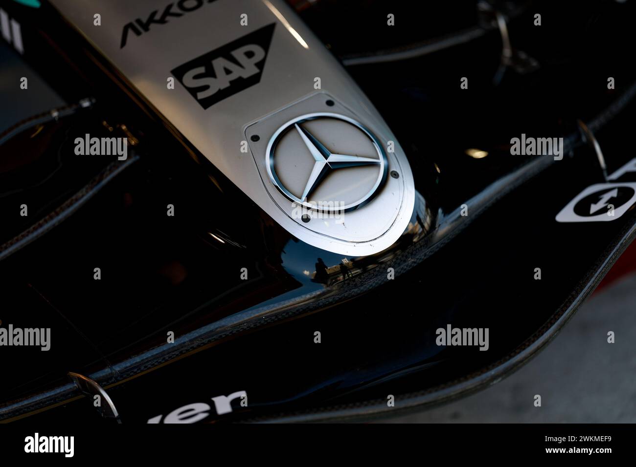 Mercedes AMG F1 Team W15, mechanische Details während der Formel 1 Aramco Vorsaisontests 2024 der FIA Formel 1 Weltmeisterschaft 2024 vom 21. Bis 23. Februar 2024 auf dem Bahrain International Circuit in Sakhir, Bahrain Stockfoto