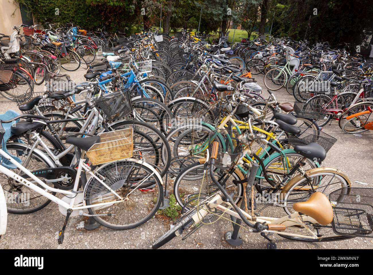 Lido ist eine kleine Insel auf der anderen Seite des Kanals von Venedig, auf der man sich mit dem Fahrrad fortbewegen möchte. Stockfoto