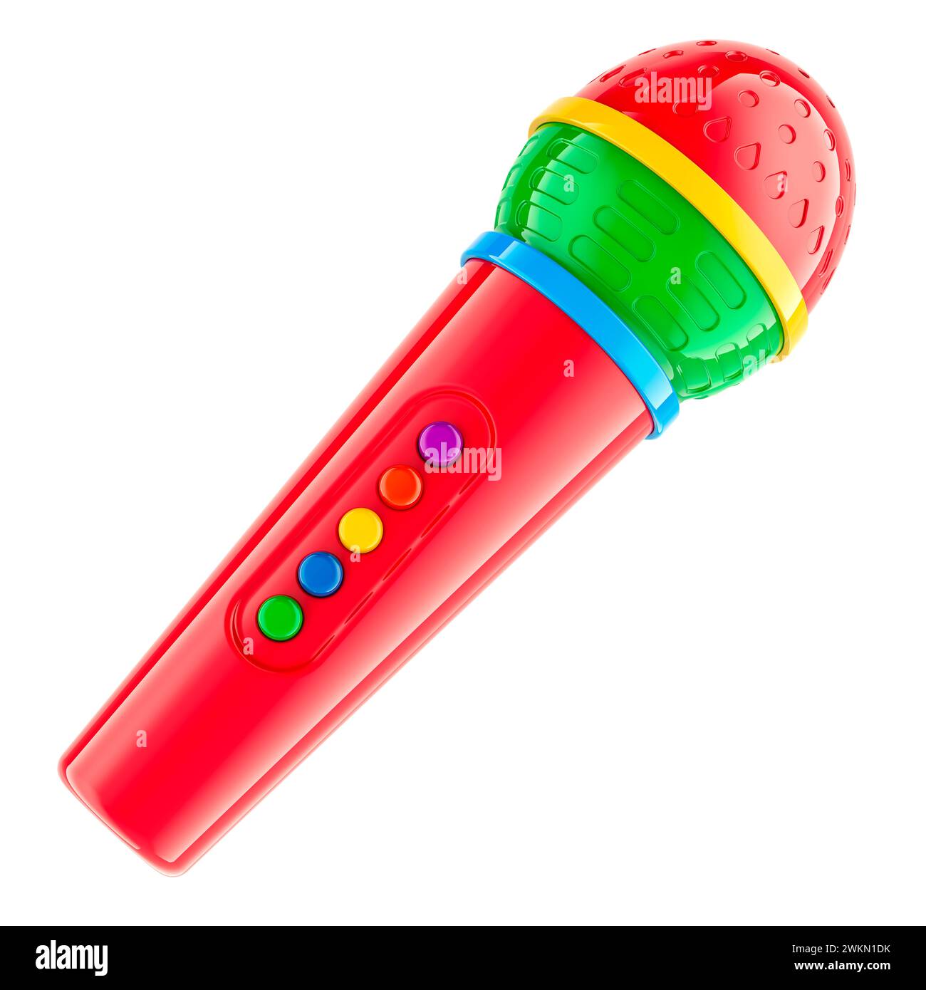 Spielzeugmikrofon, Mikrofon für Kinder. 3D-Rendering isoliert auf weißem Hintergrund Stockfoto