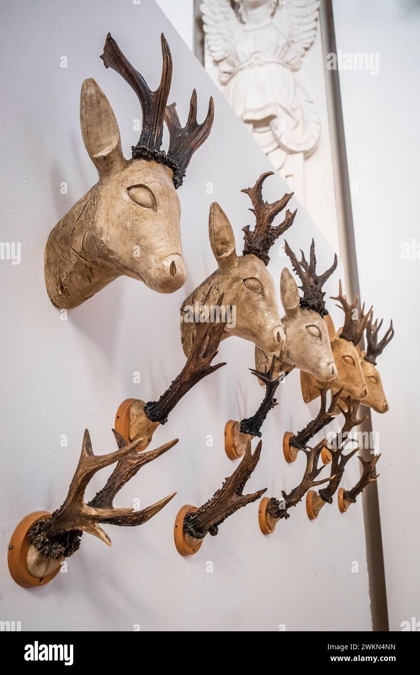 Der berittene Tierkopf im Deutschen Jagd- und Angelmuseum in München Stockfoto