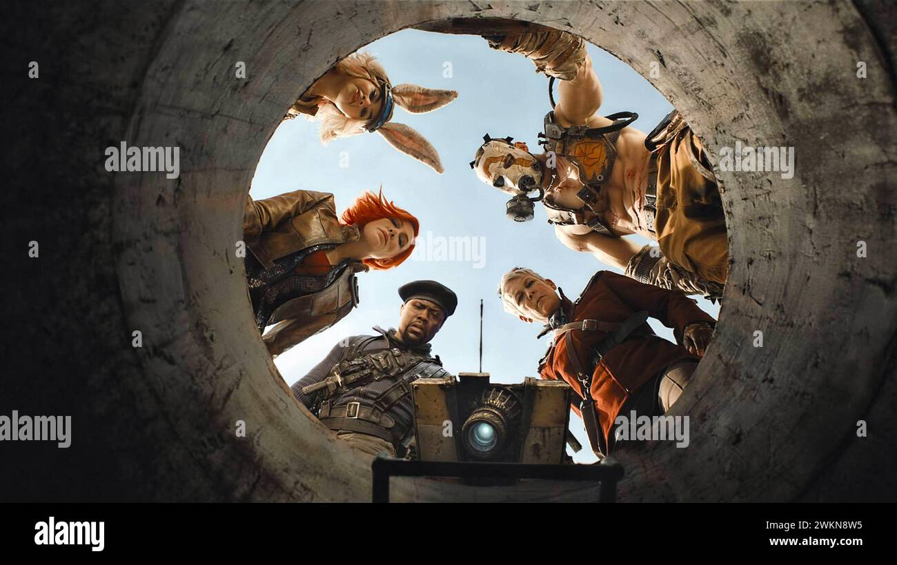 Borderlands (2024) unter der Regie von Eli Roth mit Cate Blanchett, Ariana Greenblatt, Haley Bennett, Jamie Lee Curtis und Kevin Hart. Ein Spielfilm auf der Grundlage des beliebten Videospiels auf dem verlassenen fiktiven Planeten Pandora, wo Menschen nach einem mysteriösen Relikt suchen. Werbung noch ***NUR REDAKTIONELLE VERWENDUNG***. Quelle: BFA/Lionsgate Stockfoto