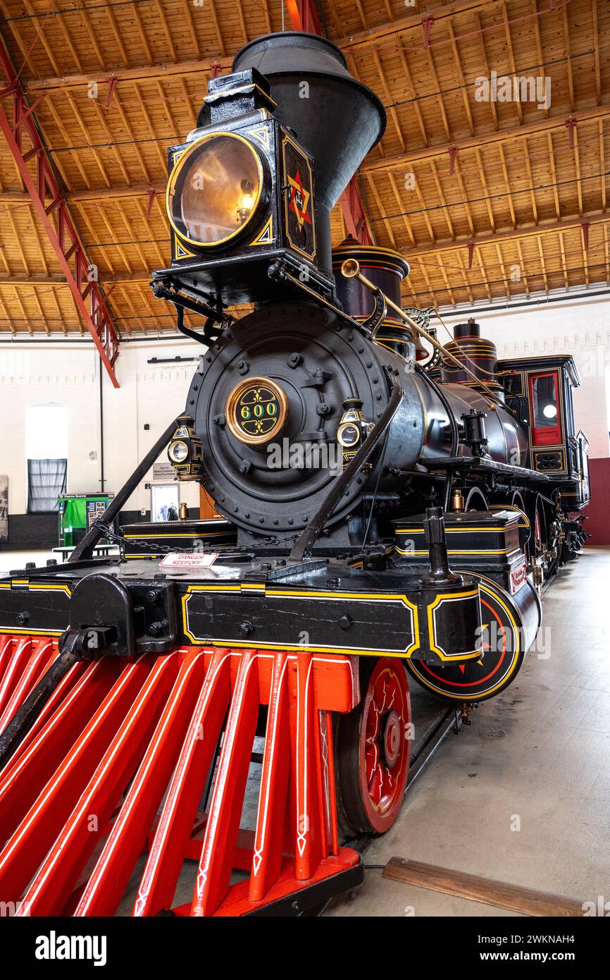 B&O No. 600 „J.C. Davis“ Dampflokomotive im B&O Railroad Museum Stockfoto