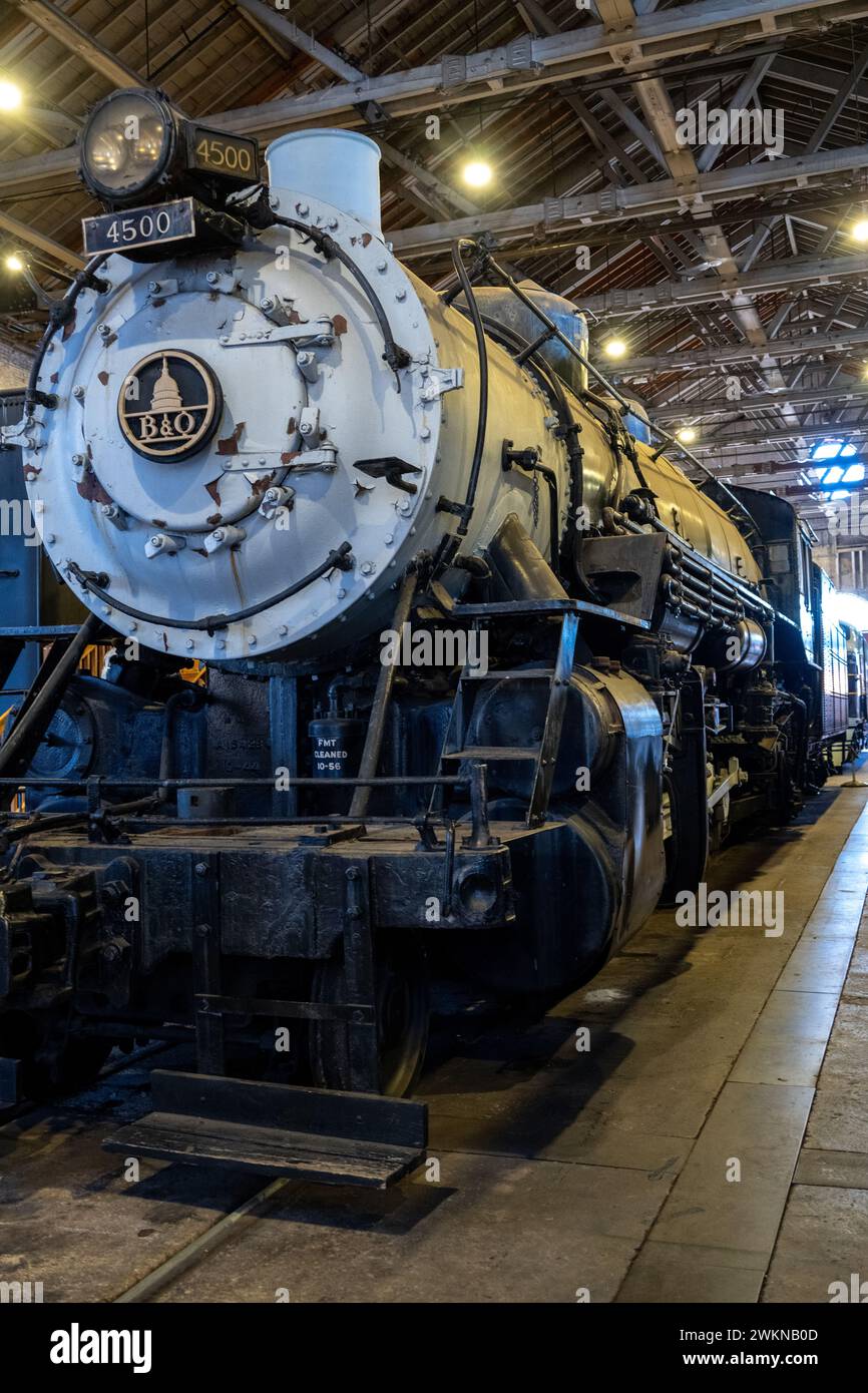 B&O entsperrte Nr. 4500 'Mikado' im B&O Railroad Museum. Die erste Lokomotive, die unter der Leitung der USRA hergestellt wurde, um bei den Kriegsanstrengungen des Ersten Weltkriegs zu helfen. Stockfoto