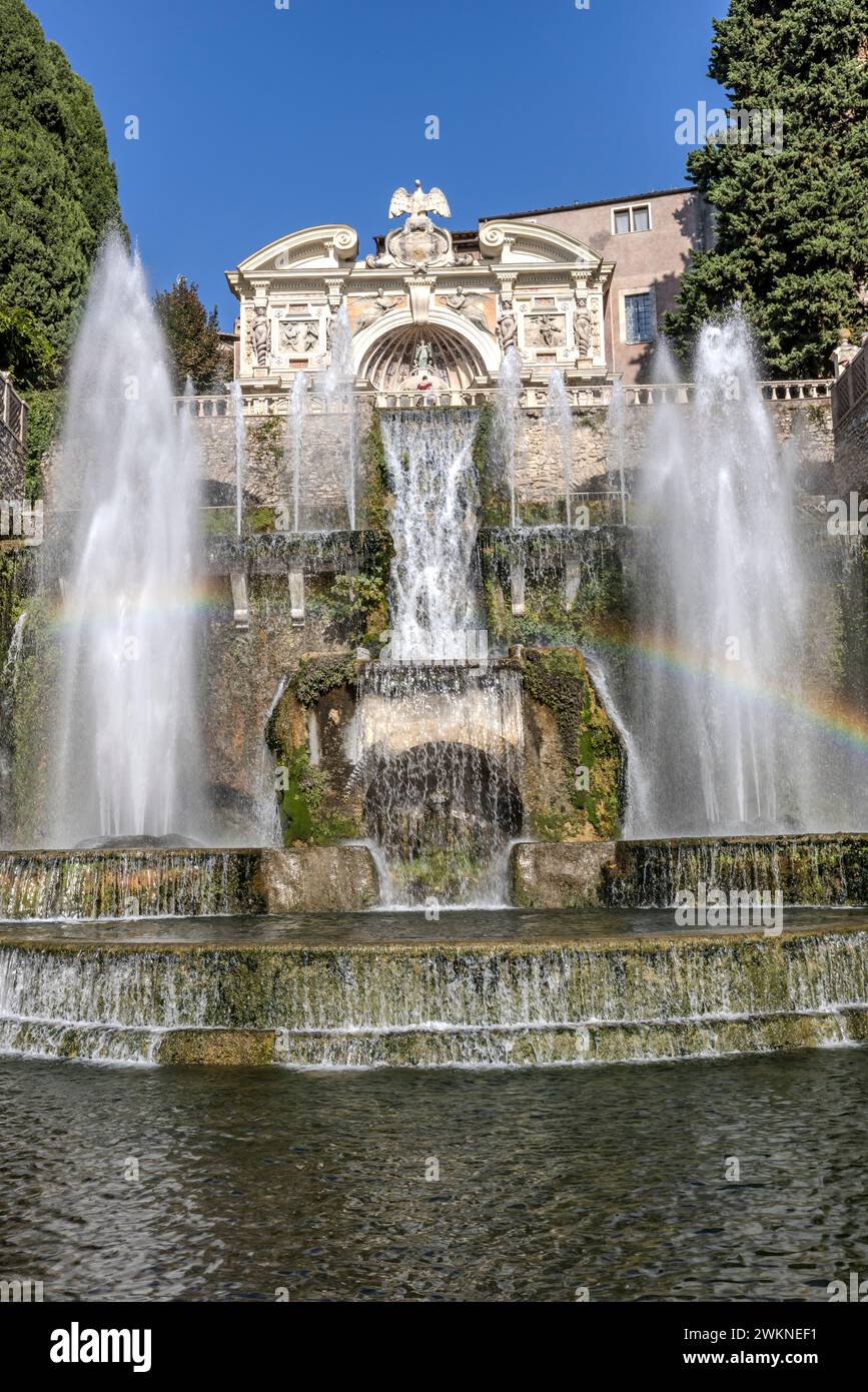 Nach der UNESCO-Weltkulturerbekonvention ist der Palast und der Garten der Villa d'Este in Tivoli „eines der bemerkenswertesten und umfassendsten Il Stockfoto