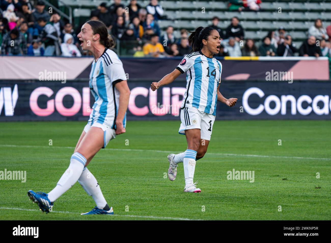 Der argentinische Verteidiger Miriam Mayorga (14) feiert während der CONCACAF W Gold Cup Group Ein Spiel gegen Mexiko am Dienstag, den 20. Februar 2024, im Dign Stockfoto