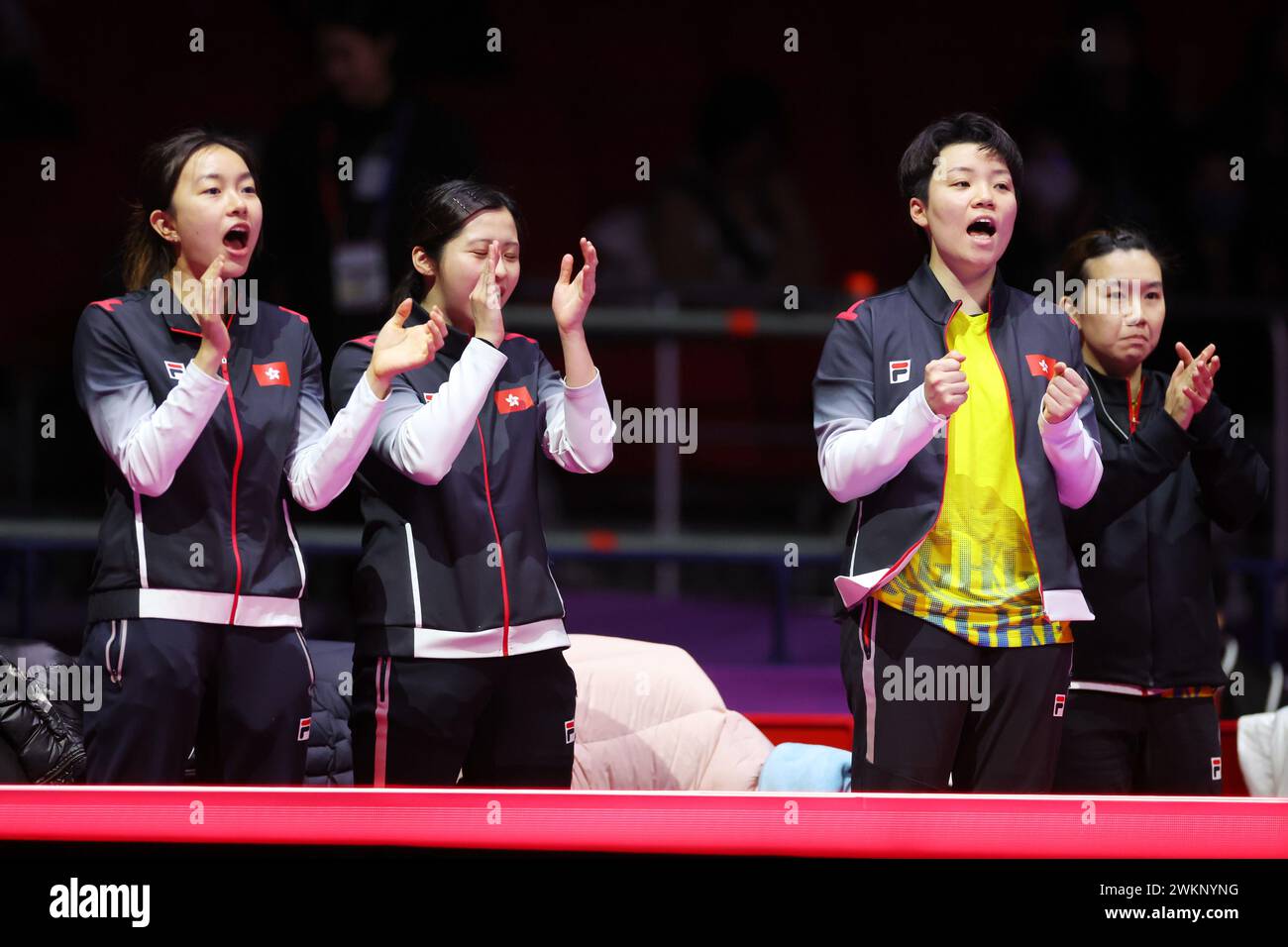 BEXCO Convention Centre, Busan, Südkorea. Februar 2024. Hong Kong, China Team Group, 22. FEBRUAR 2024 - Tischtennis : ITTF World Team Tischtennis Championships Finals Busan 2024 Viertelfinale des Damenteams im BEXCO Convention Centre, Busan, Südkorea. Quelle: YUTAKA/AFLO SPORT/Alamy Live News Stockfoto