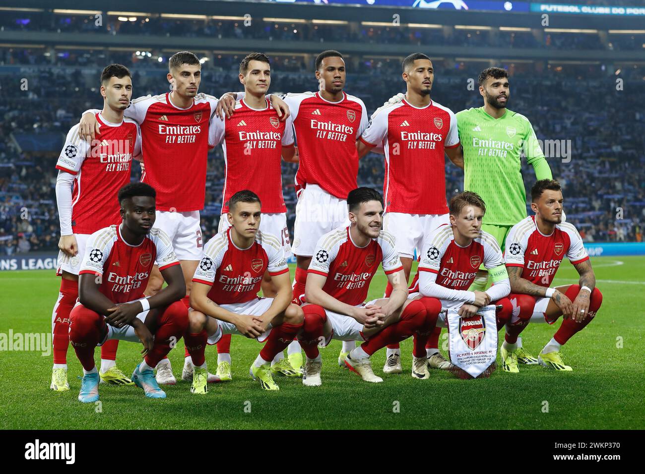 Porto, Portugal. Februar 2024. Arsenal Team Gruppenaufstellung (Arsenal) Fußball/Fußball : UEFA Champions League Achtelfinale 1. Legspiel zwischen dem FC Porto 1-0 Arsenal FC im Estadio do Dragao in Porto, Portugal. Quelle: Mutsu Kawamori/AFLO/Alamy Live News Stockfoto