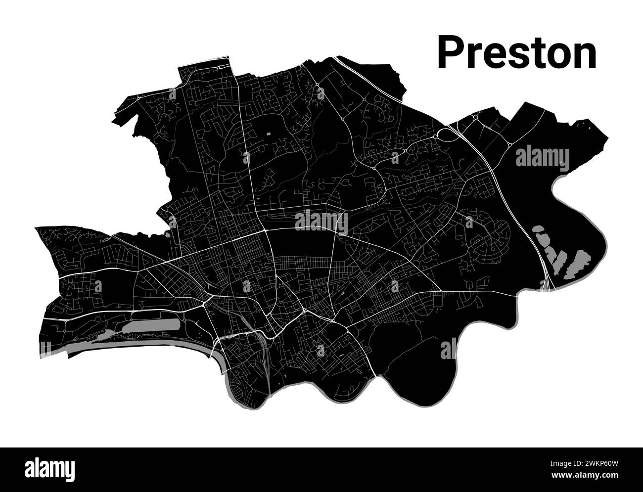Black Preston Stadtplan, detailliertes Verwaltungsgebiet Stock Vektor