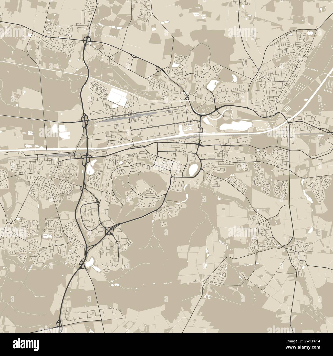 Wolfsburg Karte, Deutschland. Stadtplan, Vektor-Straßenkarte mit Straßen und Flüssen. Stock Vektor