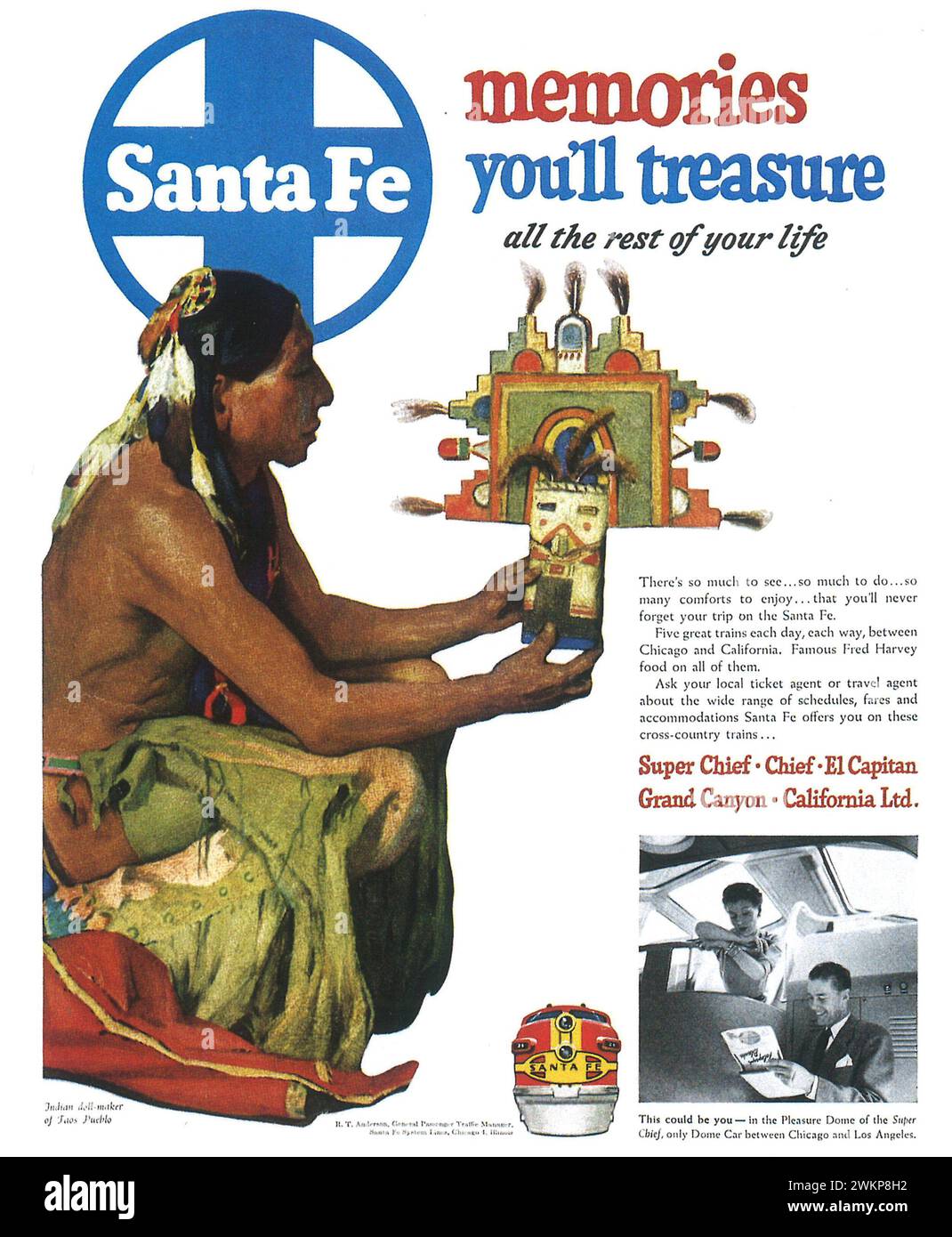 1952 Santa Fe Railroad Railway die indianischen Puppenmacher erinnern dich an deine Werbeanzeige Stockfoto