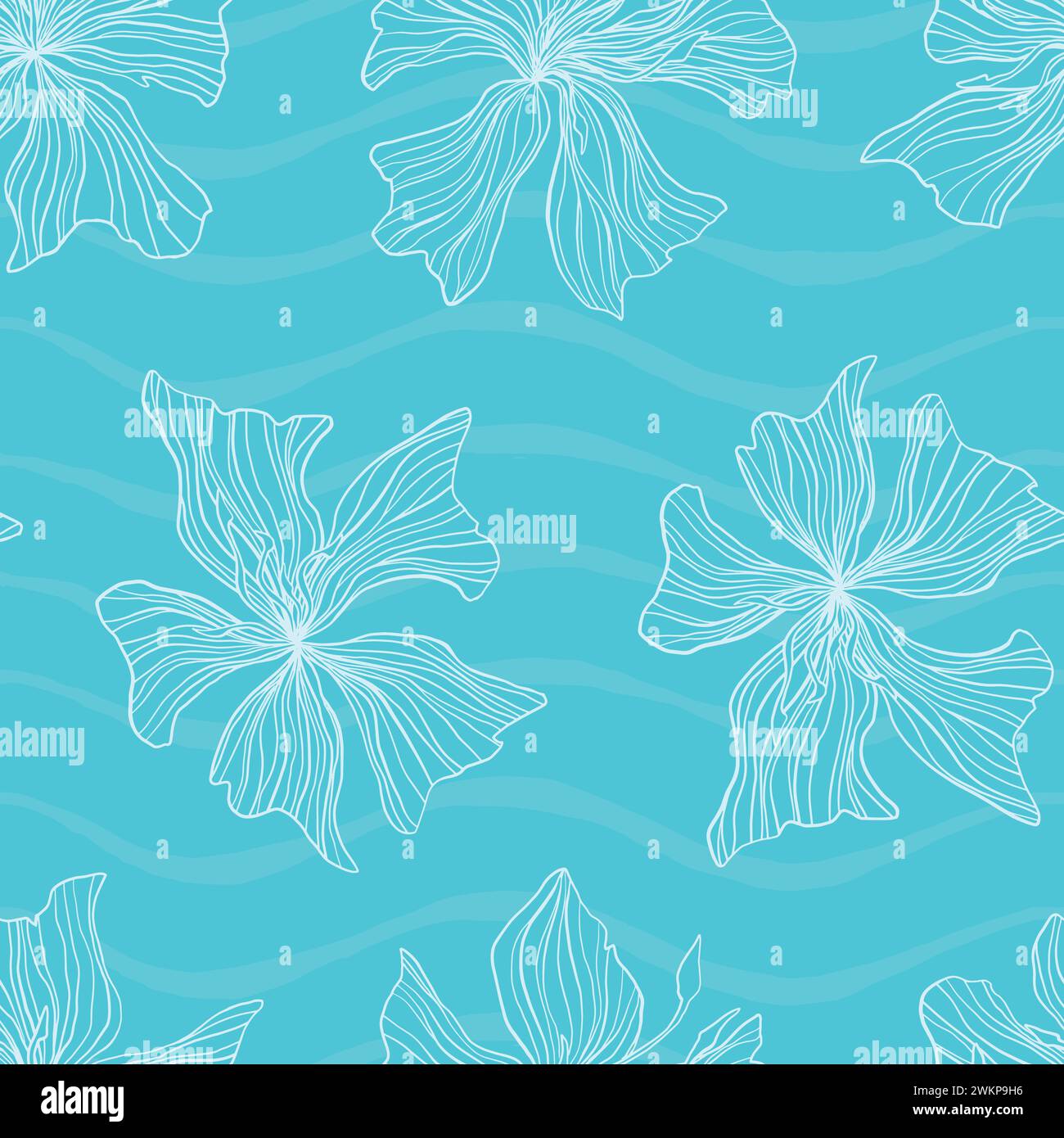 Abstraktes handgezeichnetes nahtloses Hibiscus-Blumenmuster. Abbildung des Vektorwiederholungsmusters. Stock Vektor