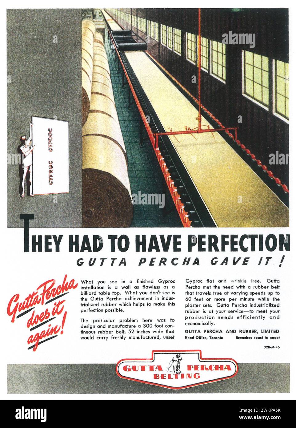 Werbespot für Gutta-Percha-Gürtel aus den 1950er Jahren. Stockfoto
