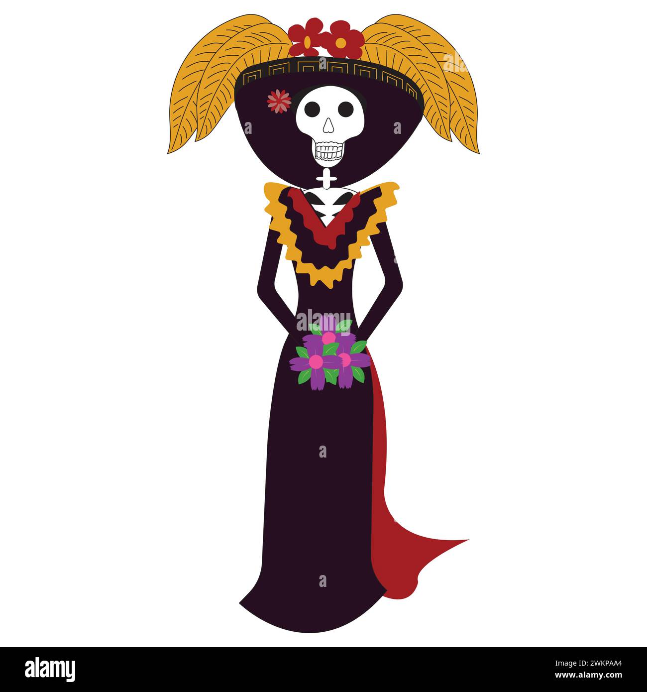 Tag der Toten in Mexiko. Mädchen Katrina Calavera in mexikanischem Kostüm. Vektorillustration isoliert auf weißem Hintergrund. Stock Vektor