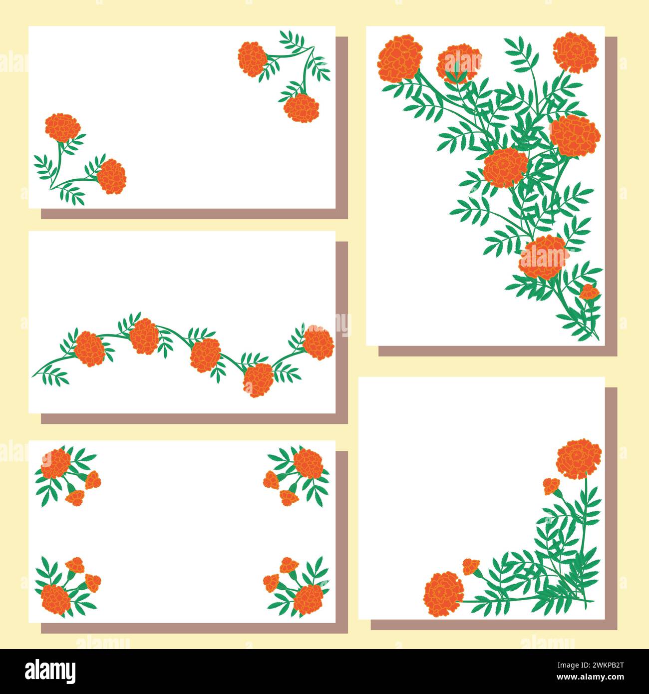 Set von Postkarten mit Ringelblumen. Vektorillustration isoliert auf weißem Hintergrund. Stock Vektor