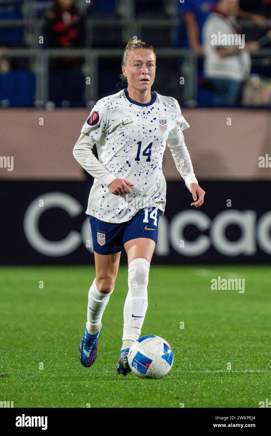 US-Mittelfeldspieler Emily Sonnett (14) während des Spiels der CONCACAF W Gold Cup Group A gegen die Dominikanische Republik am Dienstag, den 20. Februar 2024, A Stockfoto
