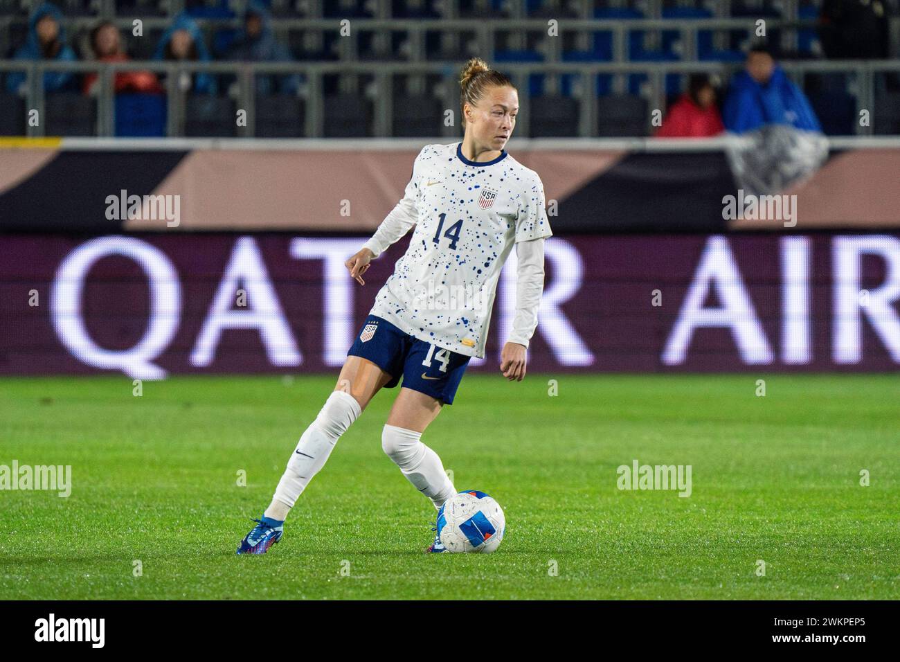 US-Mittelfeldspieler Emily Sonnett (14) während des Spiels der CONCACAF W Gold Cup Group A gegen die Dominikanische Republik am Dienstag, den 20. Februar 2024, A Stockfoto