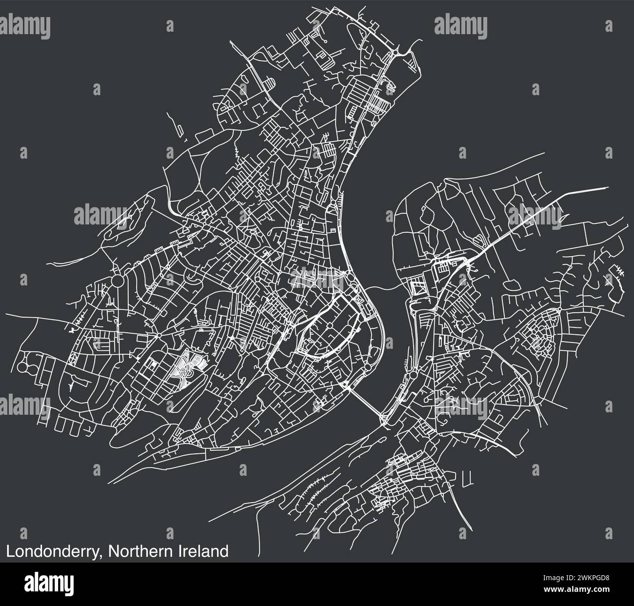 Straßenkarte der britischen Stadt LONDONDERRY, NORDIRLAND Stock Vektor