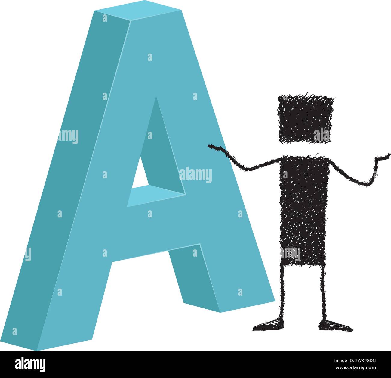 Abbildung: Stabfigur neben einem großen Buchstaben A Stock Vektor