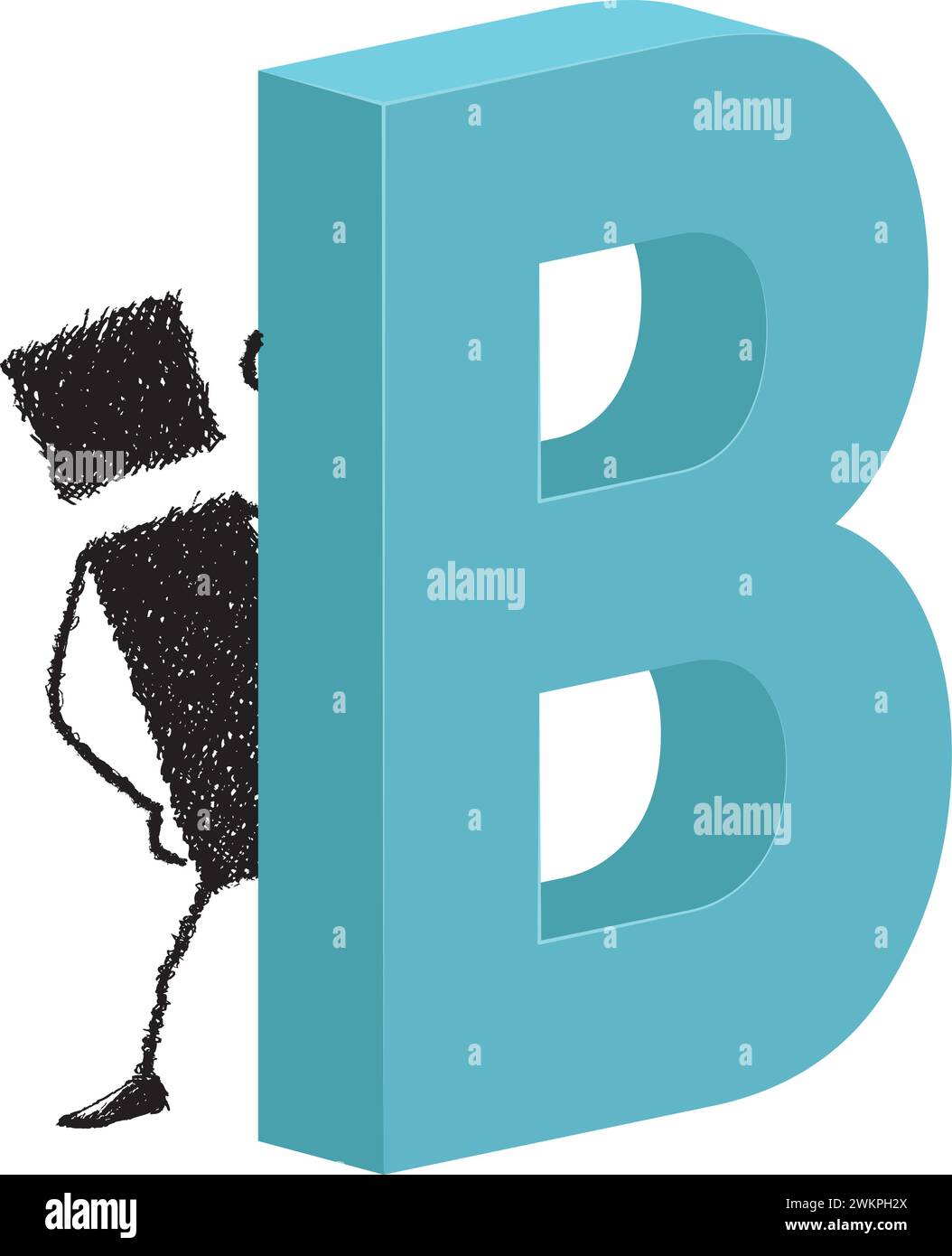 Abbildung: Stabfigur neben einem großen Buchstaben B Stock Vektor