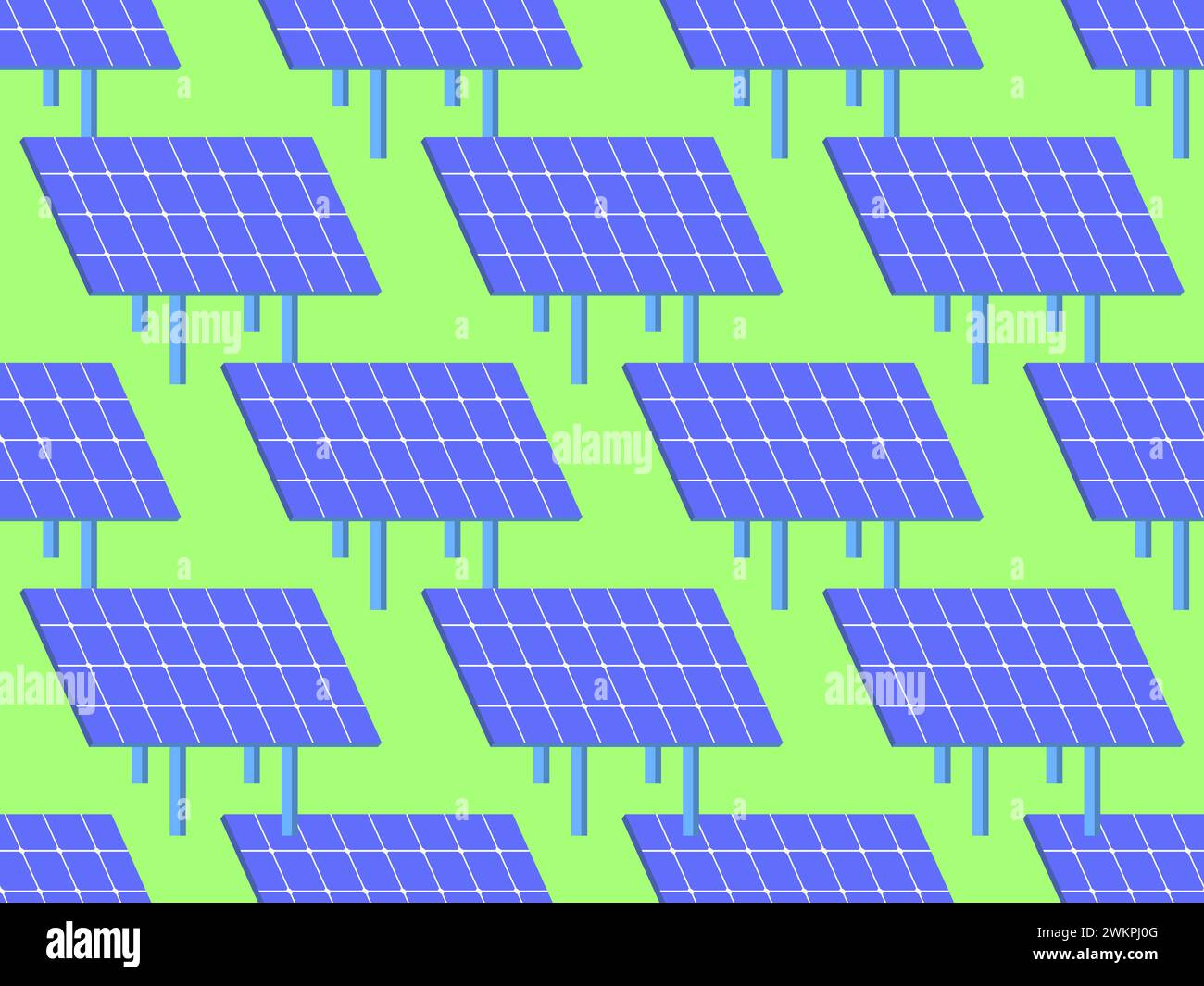 Nahtloses Muster des Solarmoduls. Feld der Solarpaneele. Erneuerbare Energien, Erzeugung von umweltfreundlichem Strom. Gestaltung von Werbeprodukten Stock Vektor