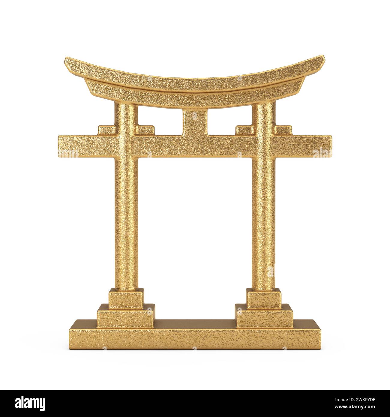 Goldenes japanisches traditionelles Torii-Tor auf weißem Hintergrund. 3D-Rendering Stockfoto