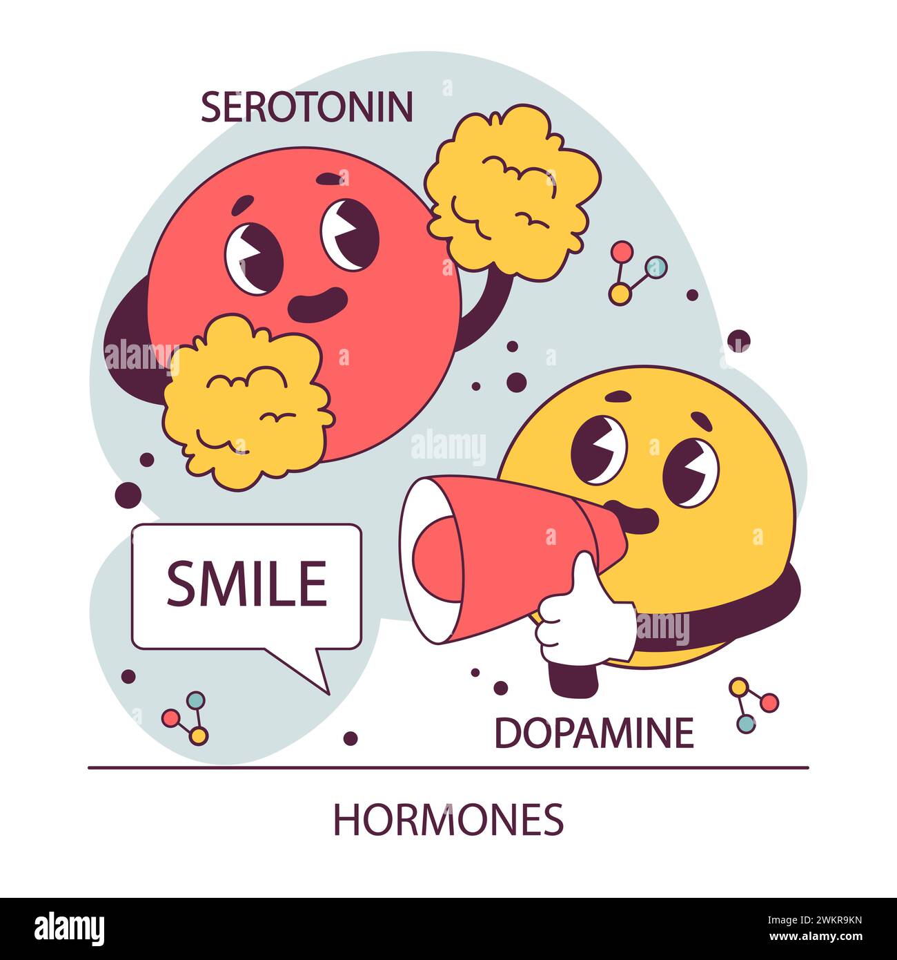 Endokrines System. Hormonfunktion. Serotonin- und Dopaminwirkung. Glückliche Chemikalien sorgen für positive Stimmung. Illustration des flachen Vektors Stock Vektor