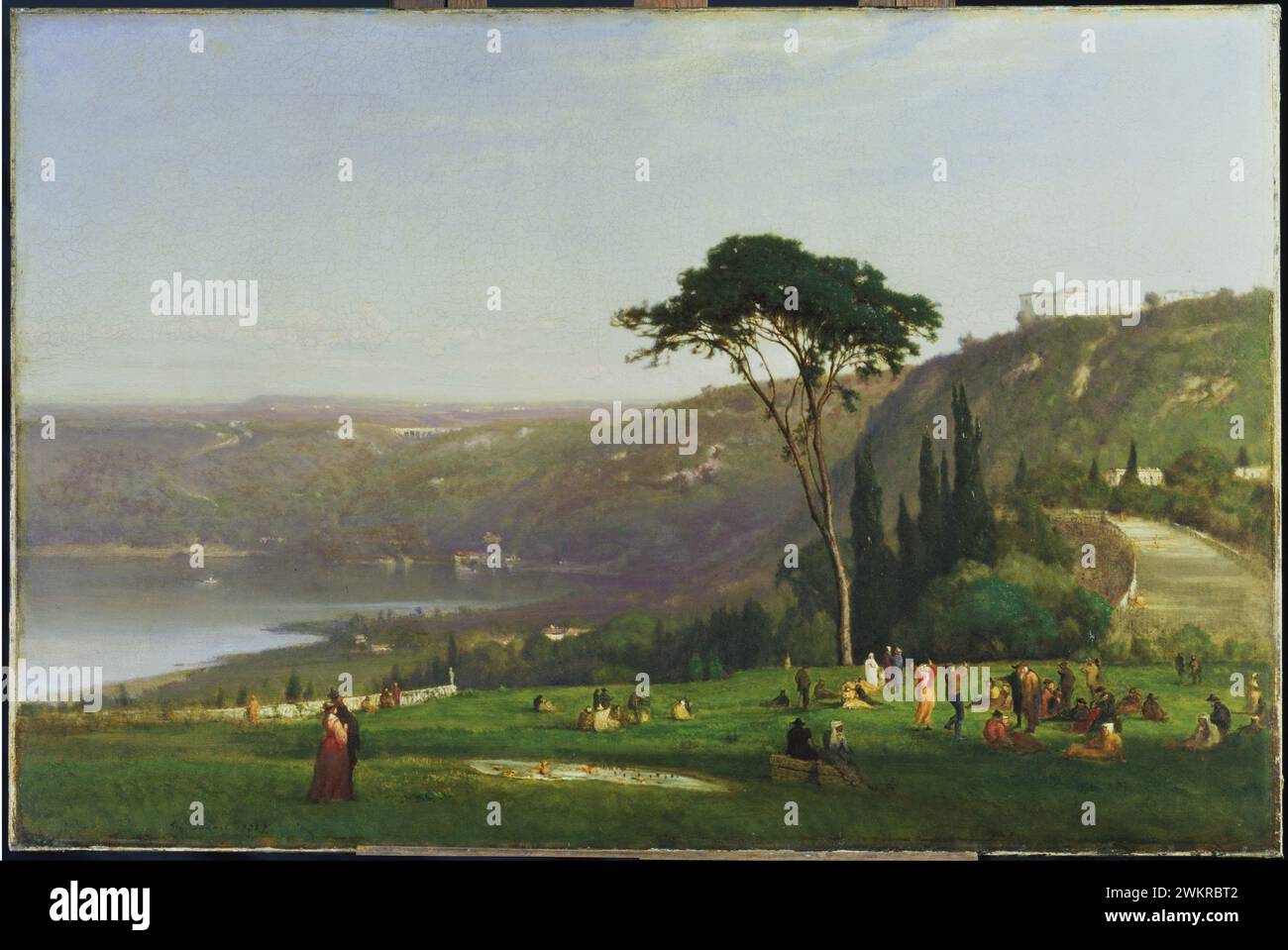 George Inness, albanischer See, Landschaftsmalerei in Öl auf Leinwand, 1869 Stockfoto