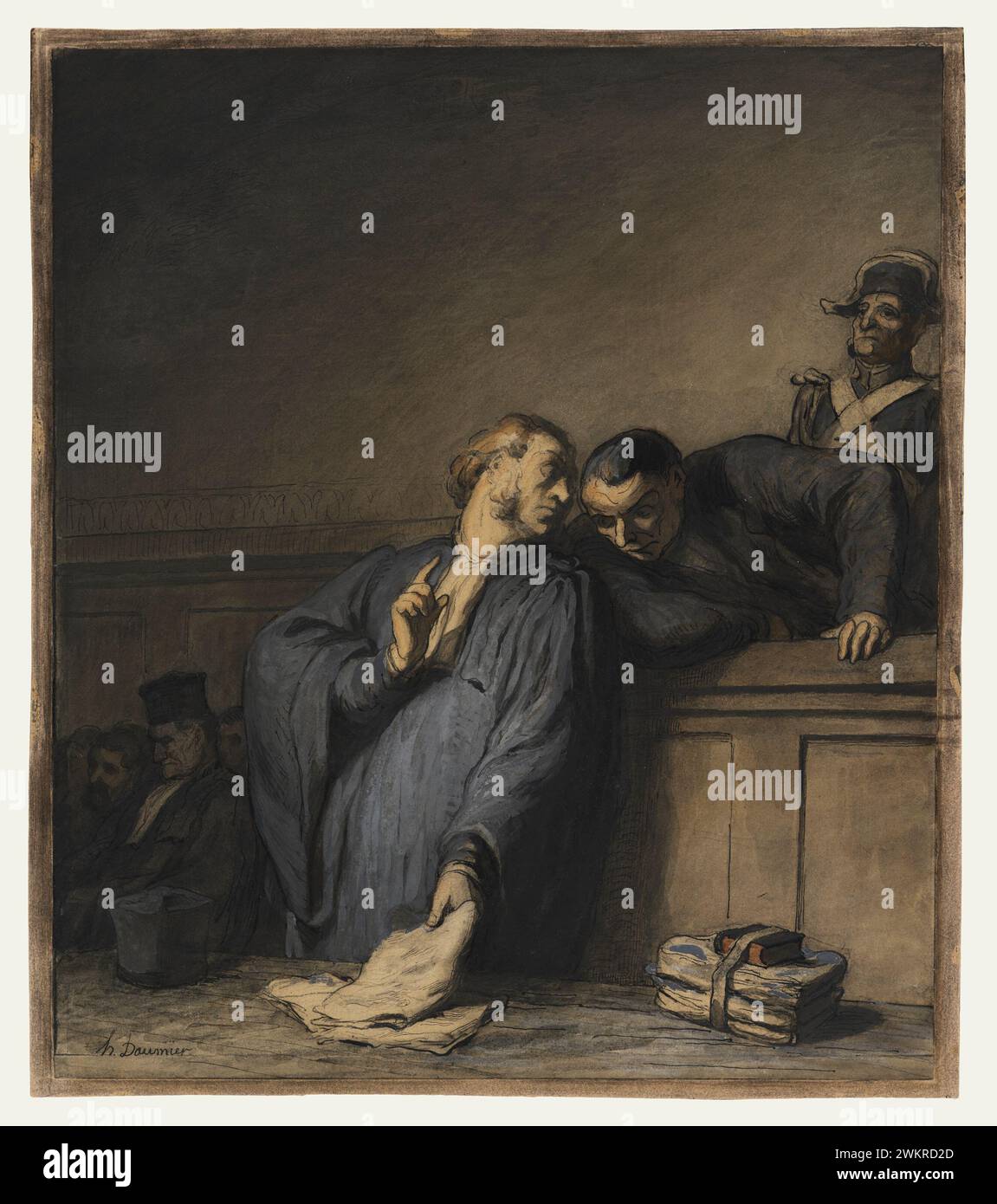 Ein Strafverfahren; Honoré Daumier (Französisch, 1808-1879) ; Frankreich ; über 1865; Aquarell und Gouache mit Feder und Tinte braune und schwarze Kreide, 38,4 x 32,5 cm (15 1/8 x 12 13/16 in.); 89. GA.33 Stockfoto