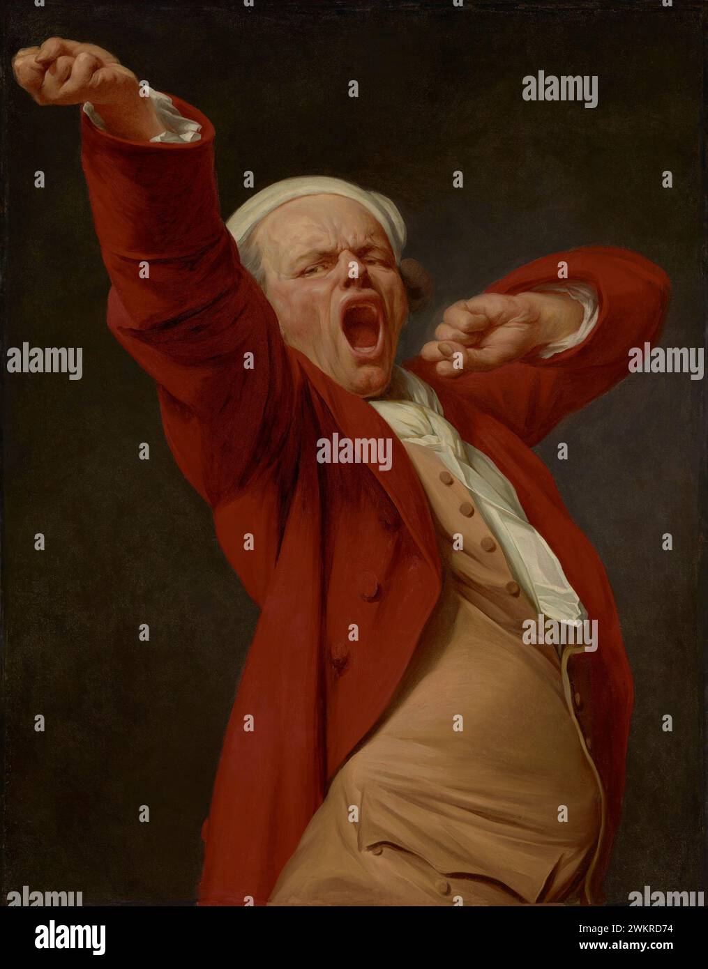 Selbstporträt, Yawning; Joseph Ducreux (Französisch, 1735 - 1802); von 1783; Öl auf Leinwand; 117,8 x 90,8 cm (46 3/8 x 35 3/4 Zoll); 71.PA.56 Stockfoto