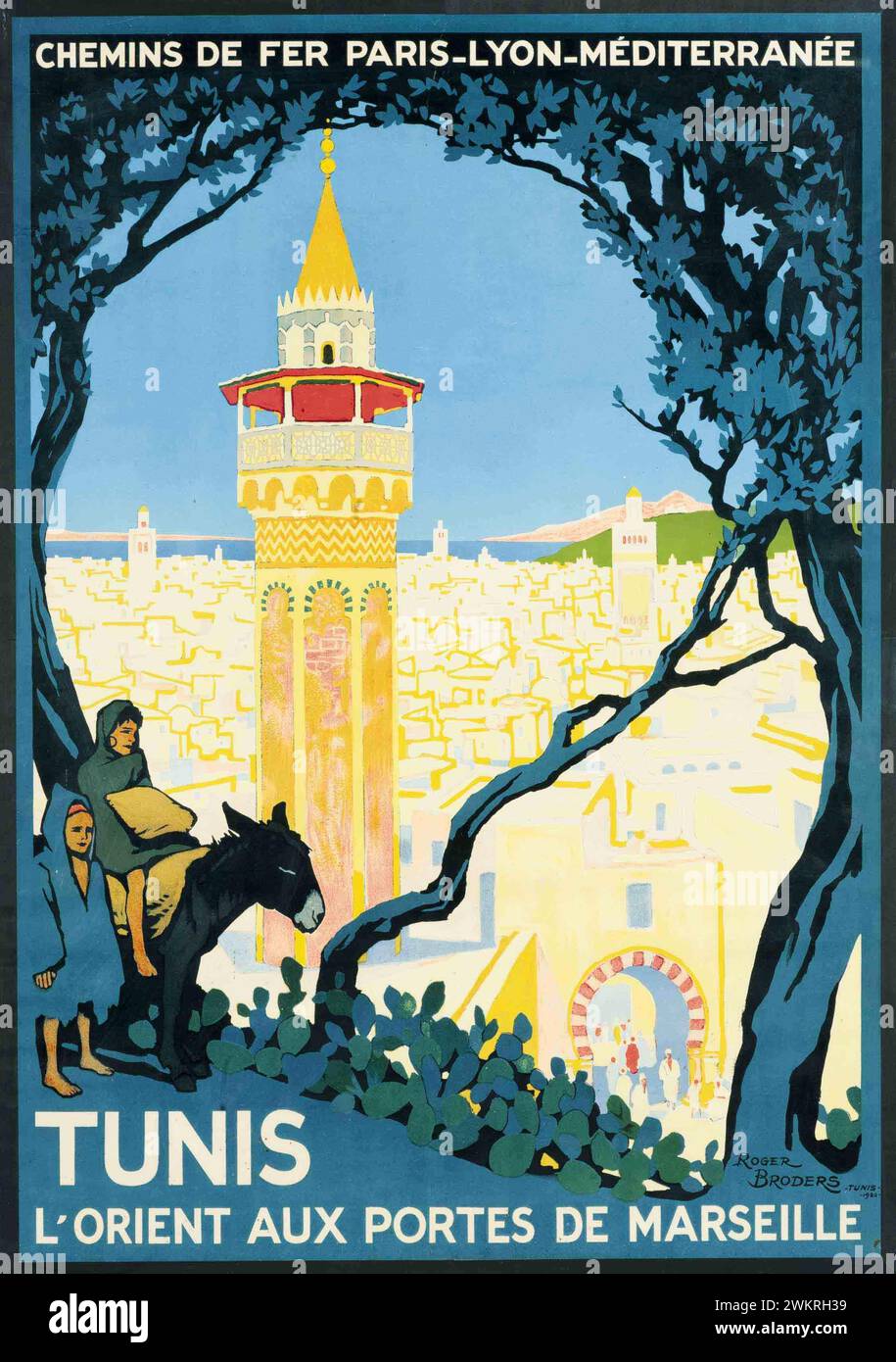 Vintage-Reiseposter. Tunis, Tunesien. Frankreich von Roger Broders, 1920er Jahre City Views Stockfoto