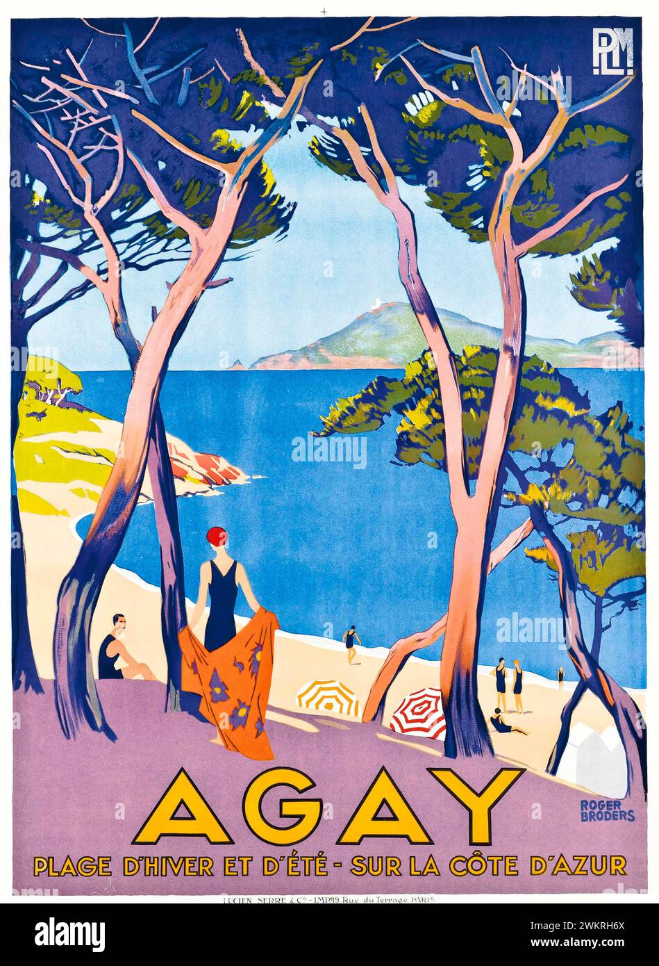 Vintage-Reiseposter. "Agay Côte d'Azur", Frankreich von Roger Broders, CA. 1930er Jahre Sommer- und Winterstrände an der französischen Riviera Stockfoto