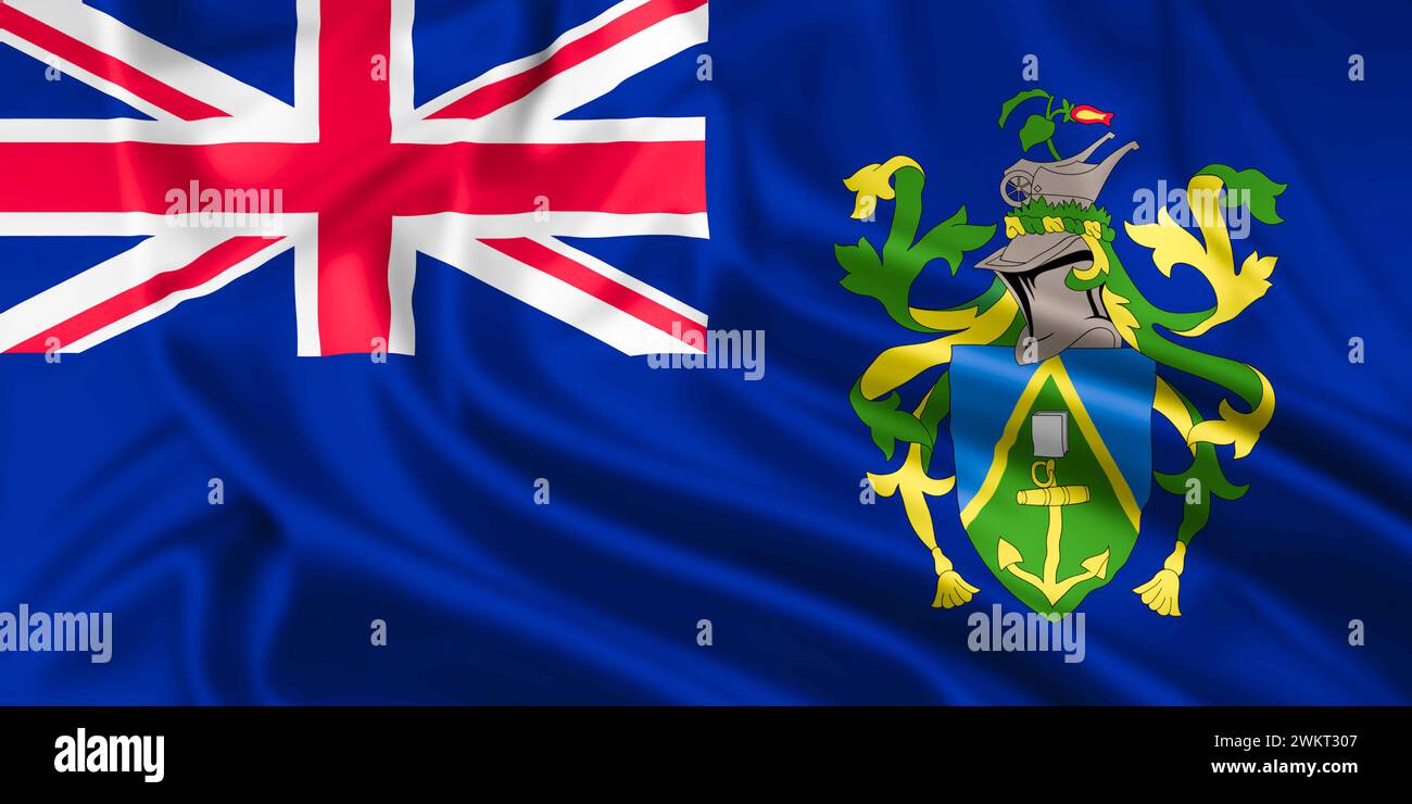 Die Flagge der Pitcairn Islands, ein britisches Überseegebiet, wackelte Stockfoto