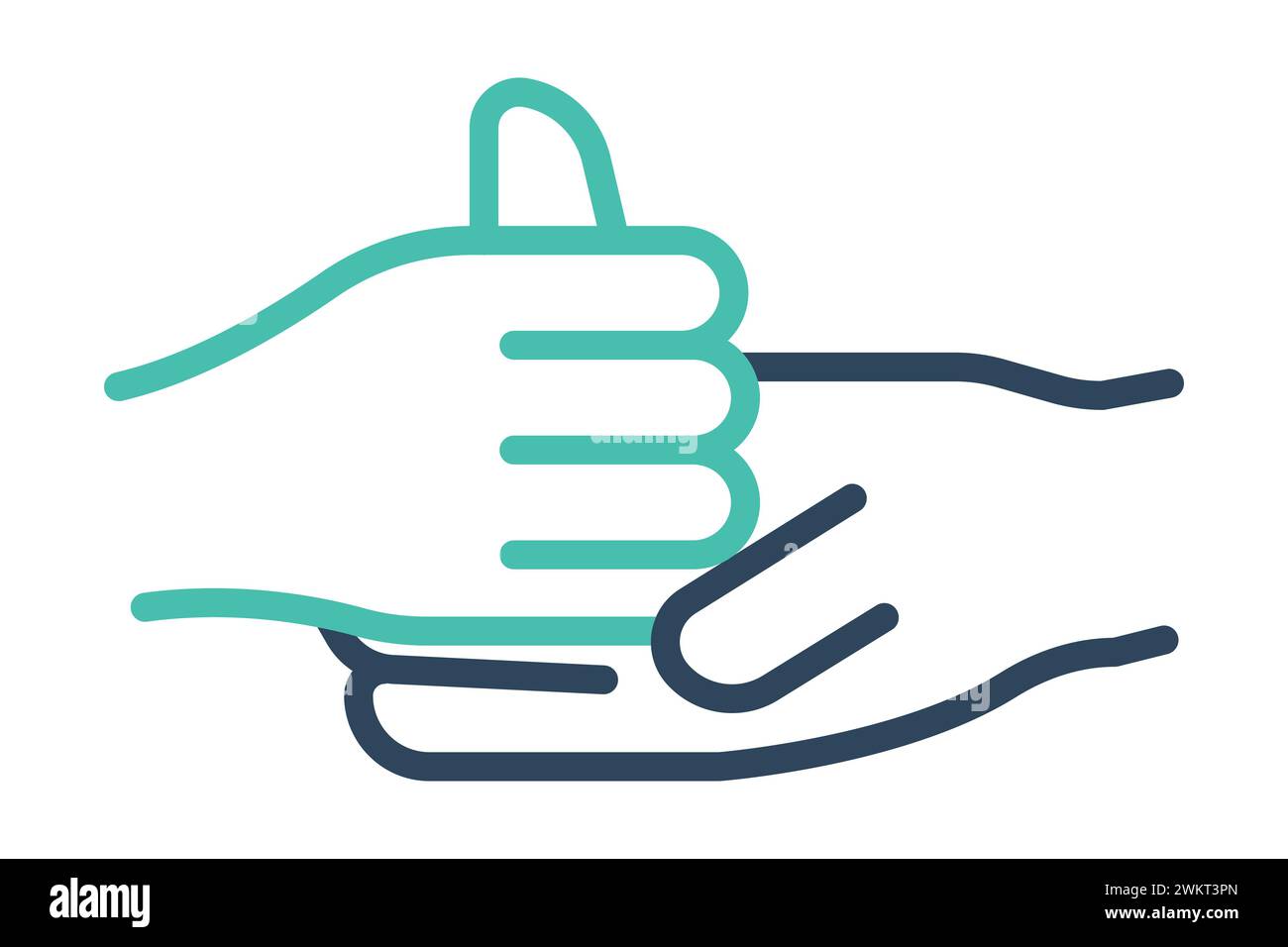 Hilfe Zeichensprache. Symbol „Hilfe“ in Gebärdensprache mit verschiedenen Händen, die Unterstützung und Inklusivität bieten. Liniensymbolstil. Elementabbildung Stock Vektor