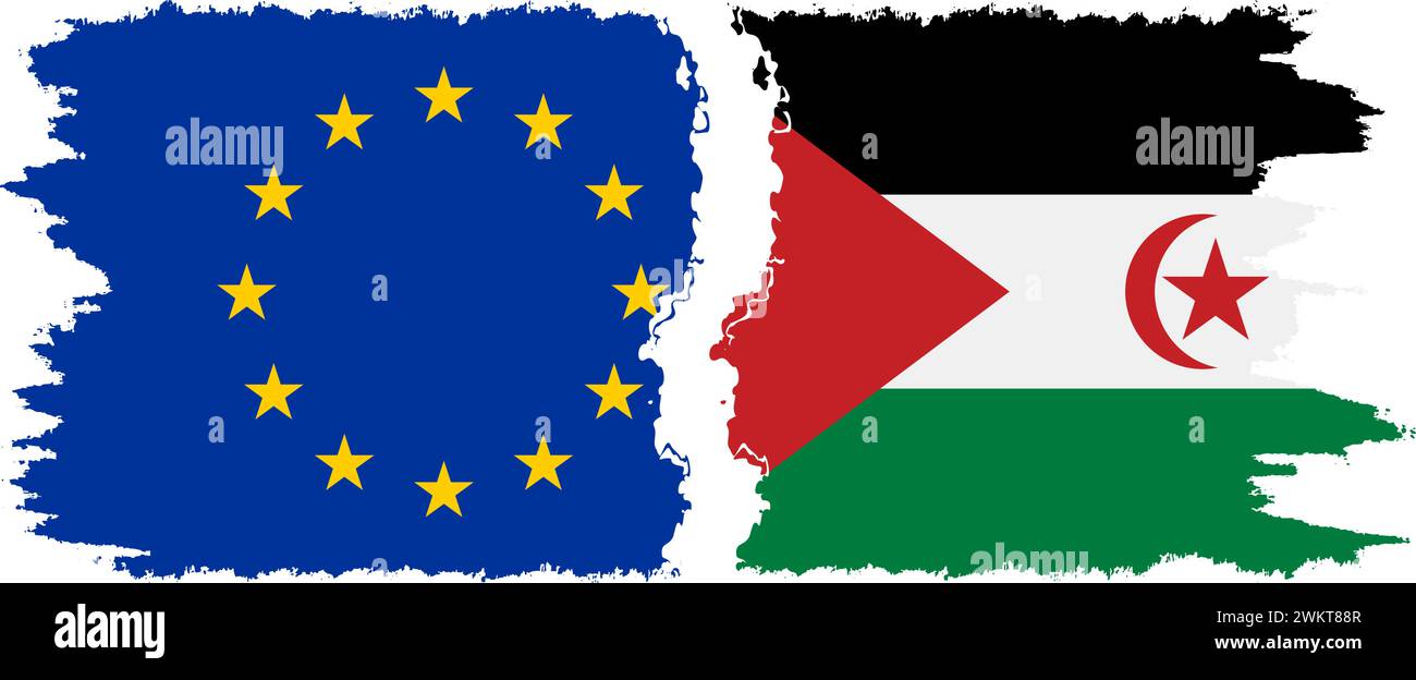 Westsahara und Europäische Union Grunge Flags Verbindung, Vektor Stock Vektor