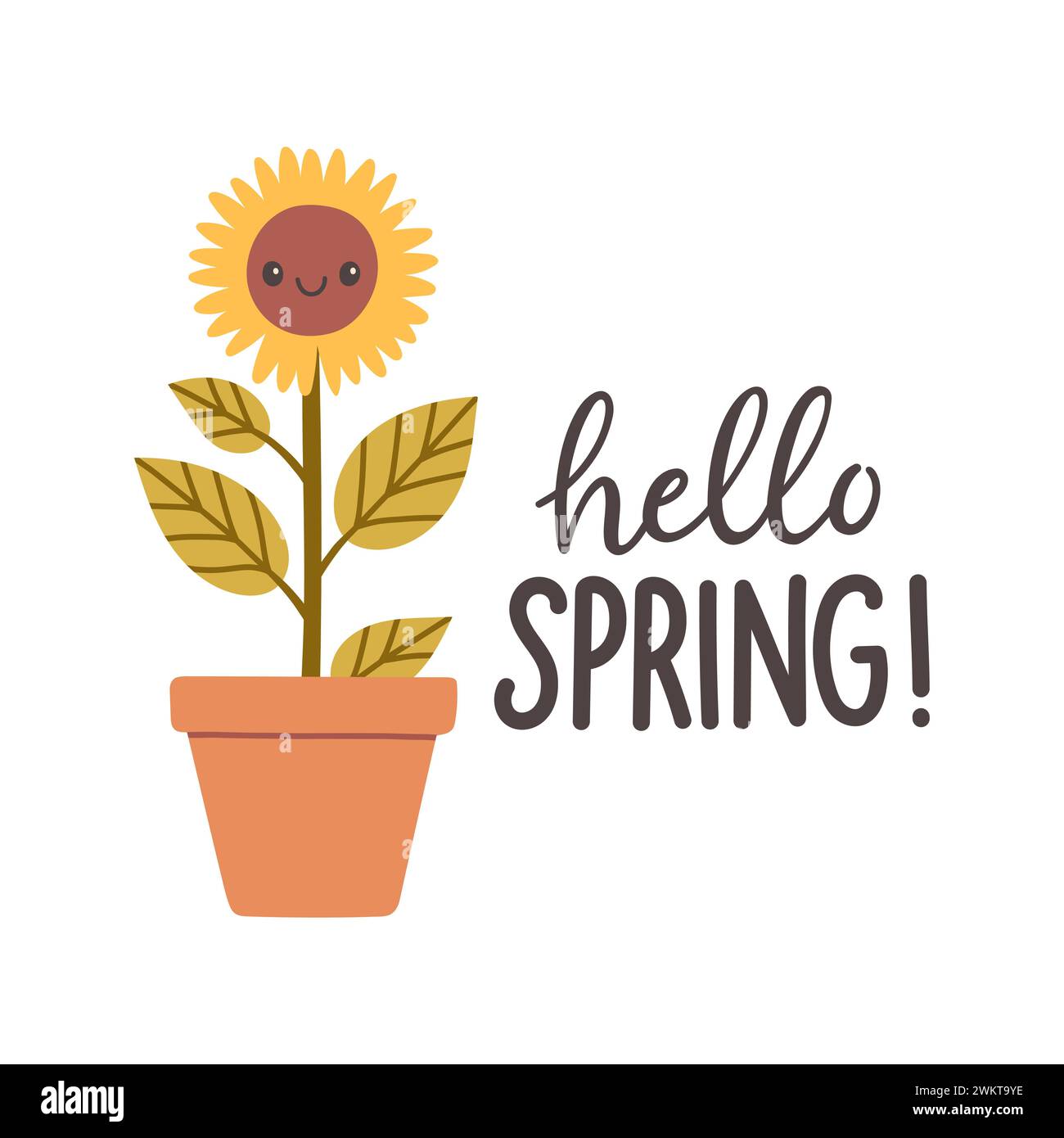 Hallo Frühlingszitate. Handgezeichnetes Design mit Blumenmuster im Frühling. Positive Sätze für Aufkleber, Postkarten oder Poster Stock Vektor